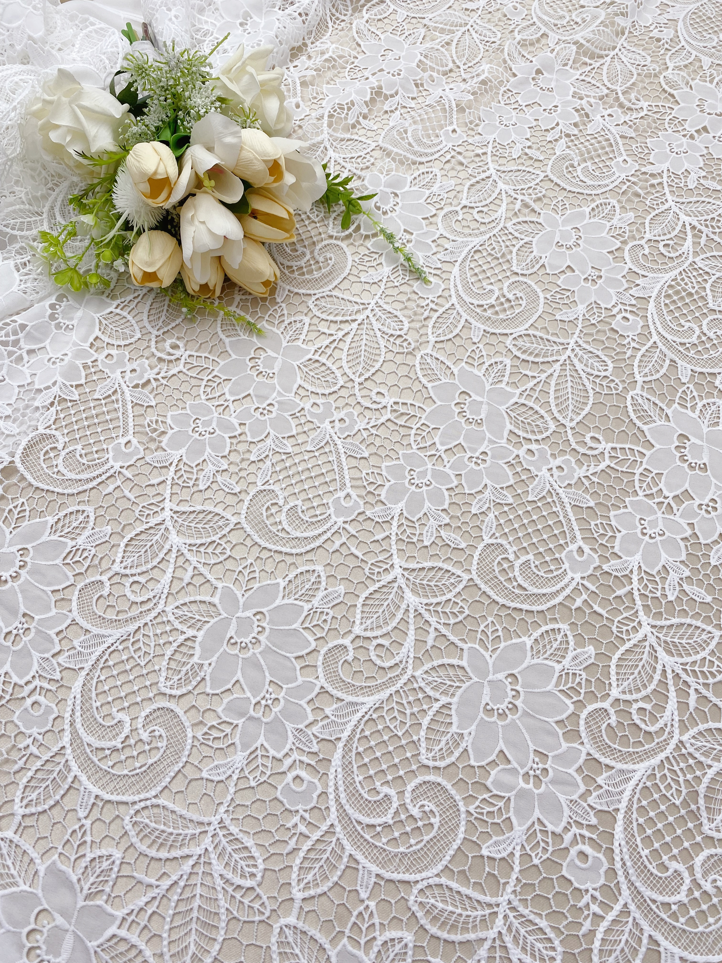 Guipure Flower Embroidery Hollowed Flower for baby dress ball gown floral by yard,Elegant Off-White Floral Embroidery Bridal Lace