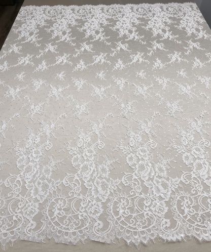 3 Meter French Chantilly Lace Fabric with Sequins, White Soft Wedding Lace with Scalloped Edge for Wedding Dress Veil Lace Robe