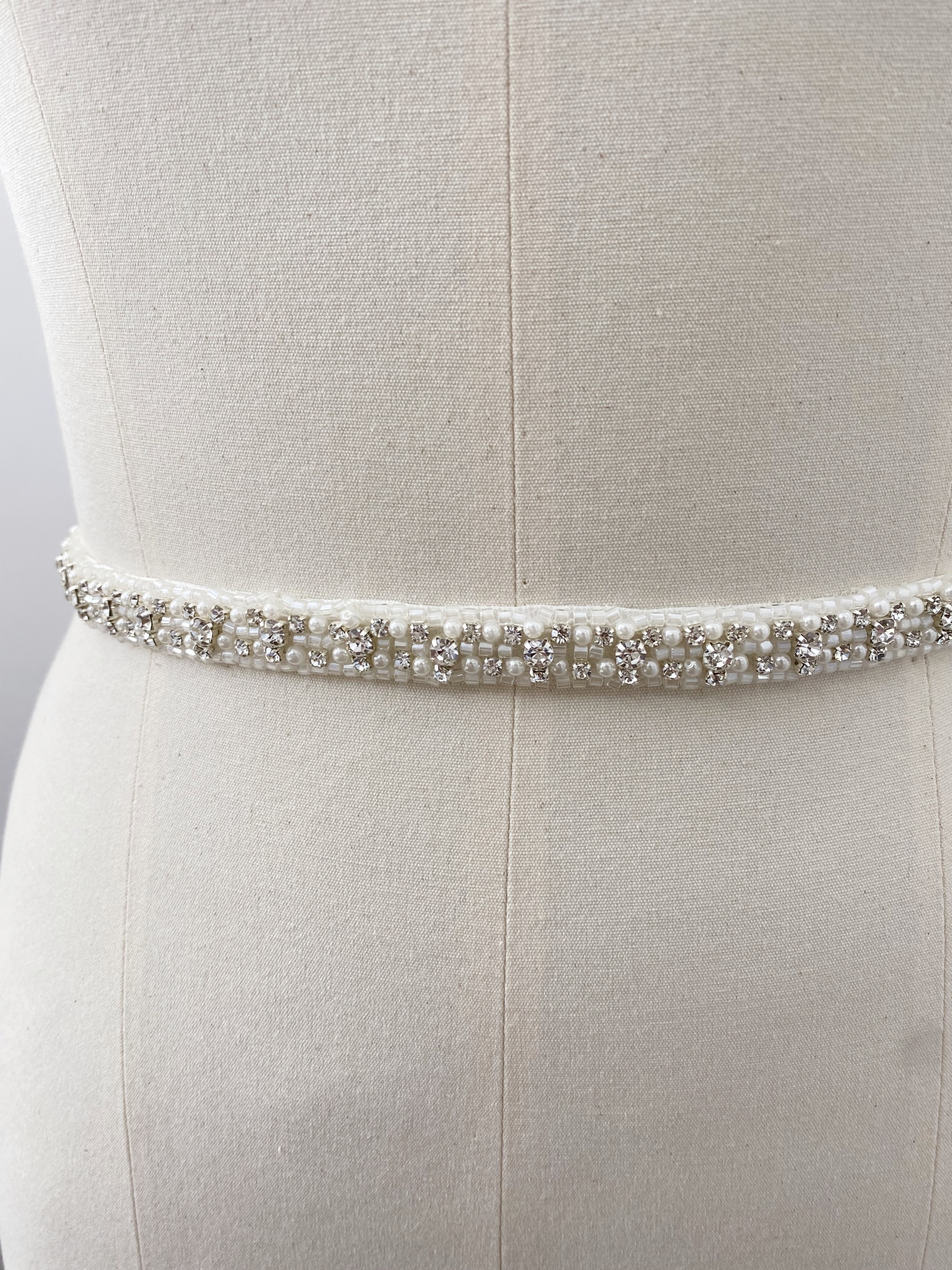 Ivory Wedding Belt with Beads & Crystal Rhinestones, Satin Ribbon Sash Belt for Bridal, Wedding Clasp Belt, Bridesmaid Accessory