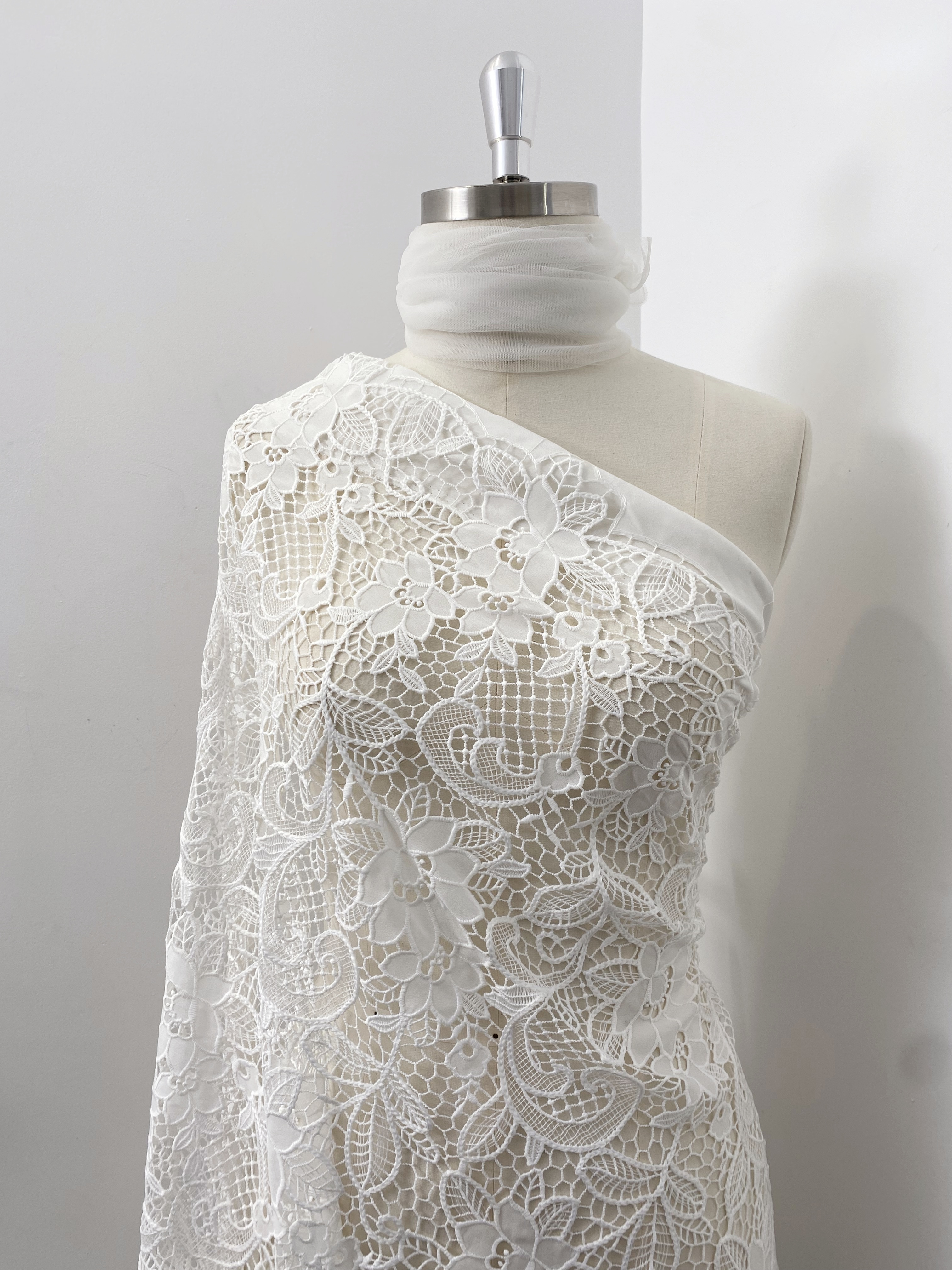 Guipure Flower Embroidery Hollowed Flower for baby dress ball gown floral by yard,Elegant Off-White Floral Embroidery Bridal Lace