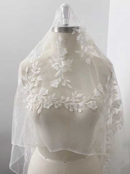 Customized: Ivory Handmade 3D Flower Lace Fabric | Beaded Bridal Lace with Floar Appliques for Wedding Dress,Veil, Couture 