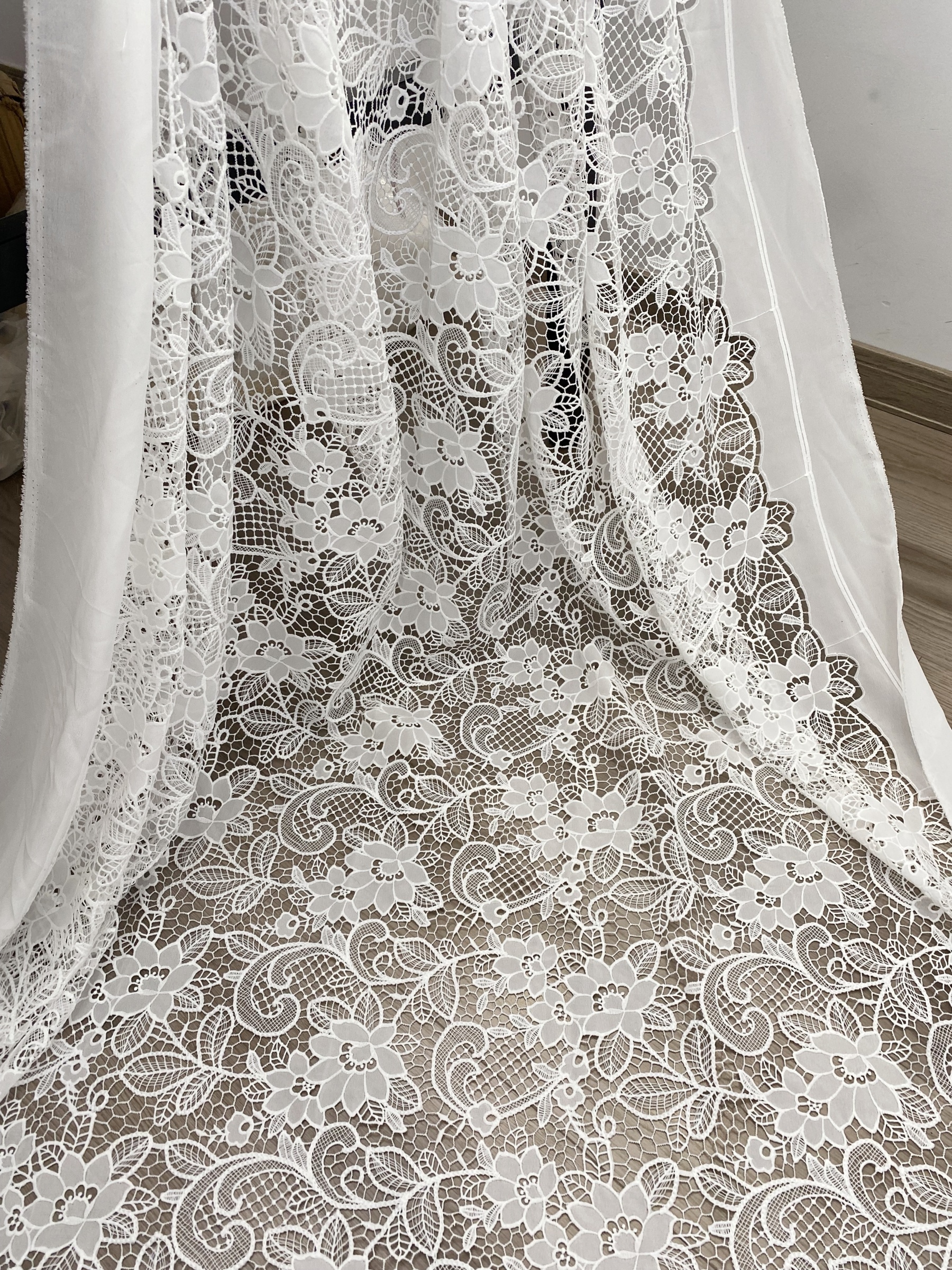 Guipure Flower Embroidery Hollowed Flower for baby dress ball gown floral by yard,Elegant Off-White Floral Embroidery Bridal Lace