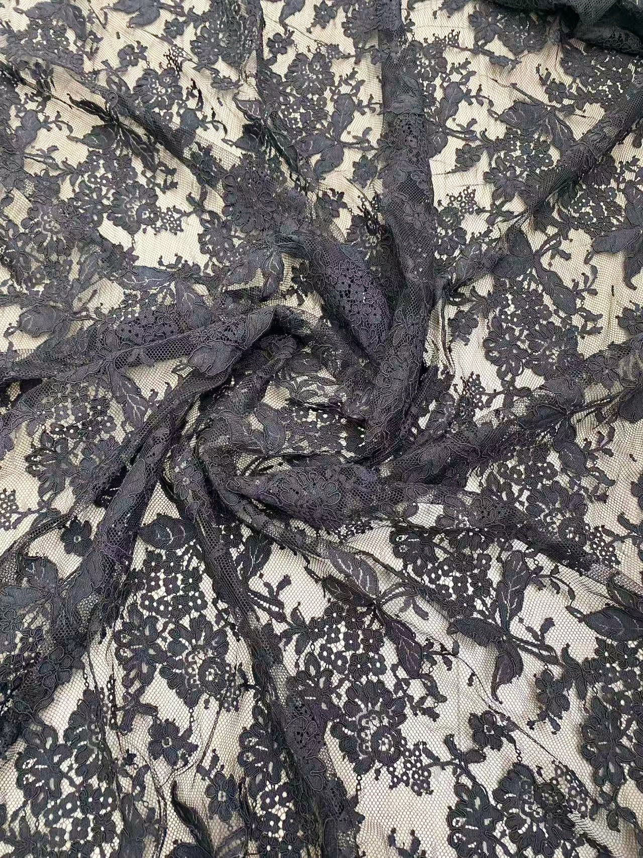 Corded Alencon Flower Lace Fabric, 3 Meters French Chantilly lace fabric trim for wedding shrugs,bridal gown,Classic lace top overlay, sold by 3 maters