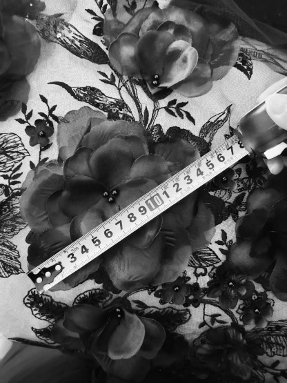 Black 3D Floral Embroidery Lace Fabric With Pearls, Soft Tulle lace For Wedding gown, Evening Dresses, Prom-Dress By The Yard