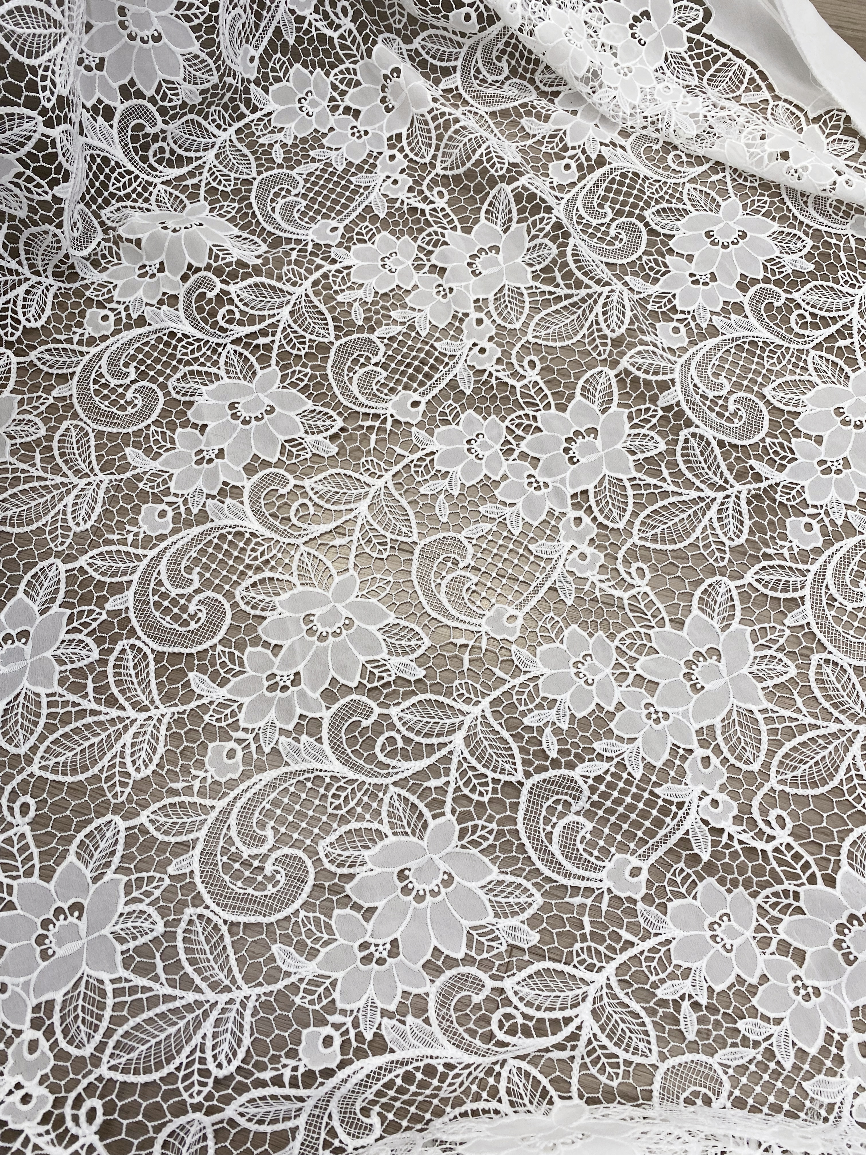 Guipure Flower Embroidery Hollowed Flower for baby dress ball gown floral by yard,Elegant Off-White Floral Embroidery Bridal Lace