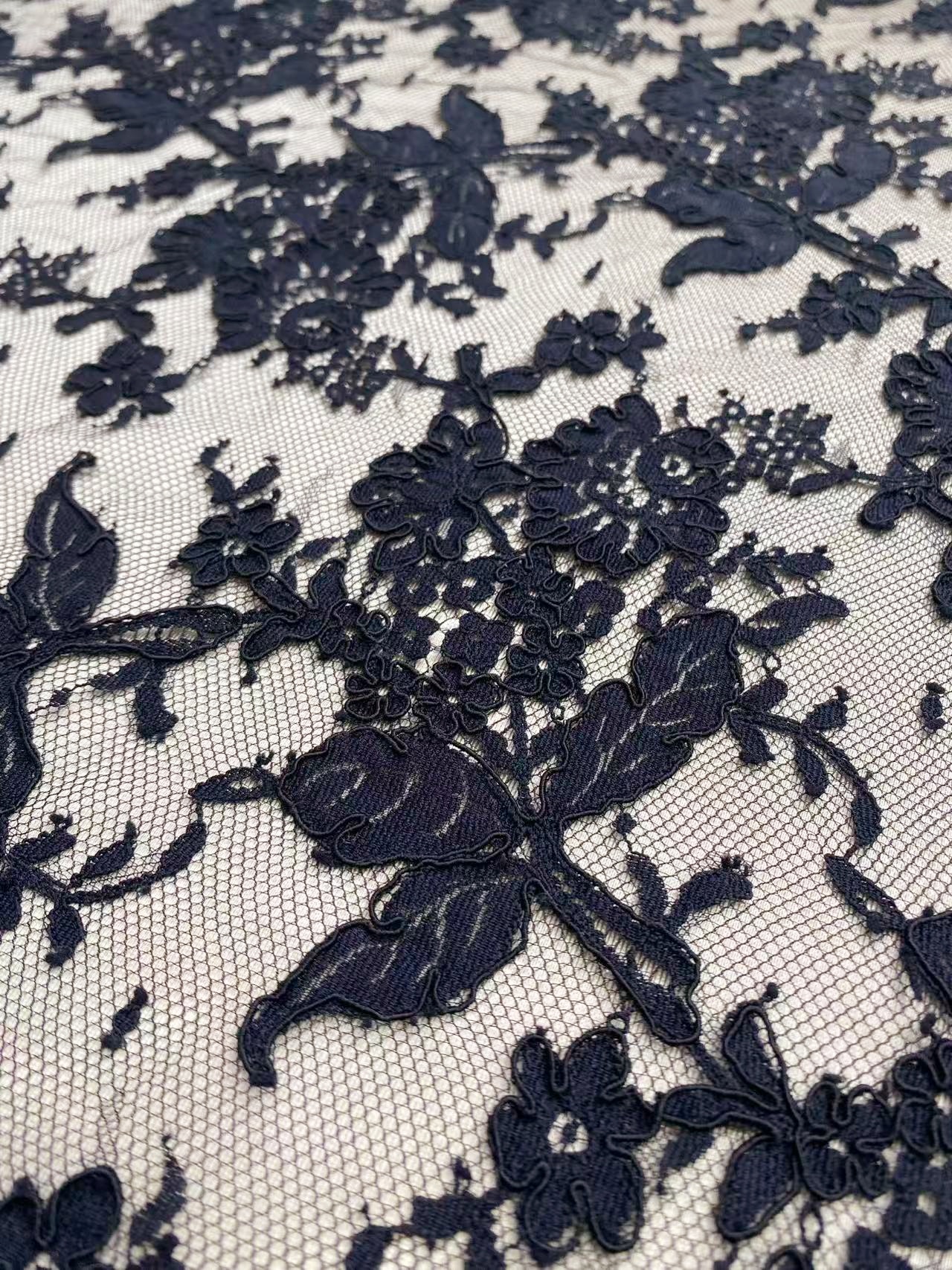Corded Alencon Flower Lace Fabric, 3 Meters French Chantilly lace fabric trim for wedding shrugs,bridal gown,Classic lace top overlay, sold by 3 maters
