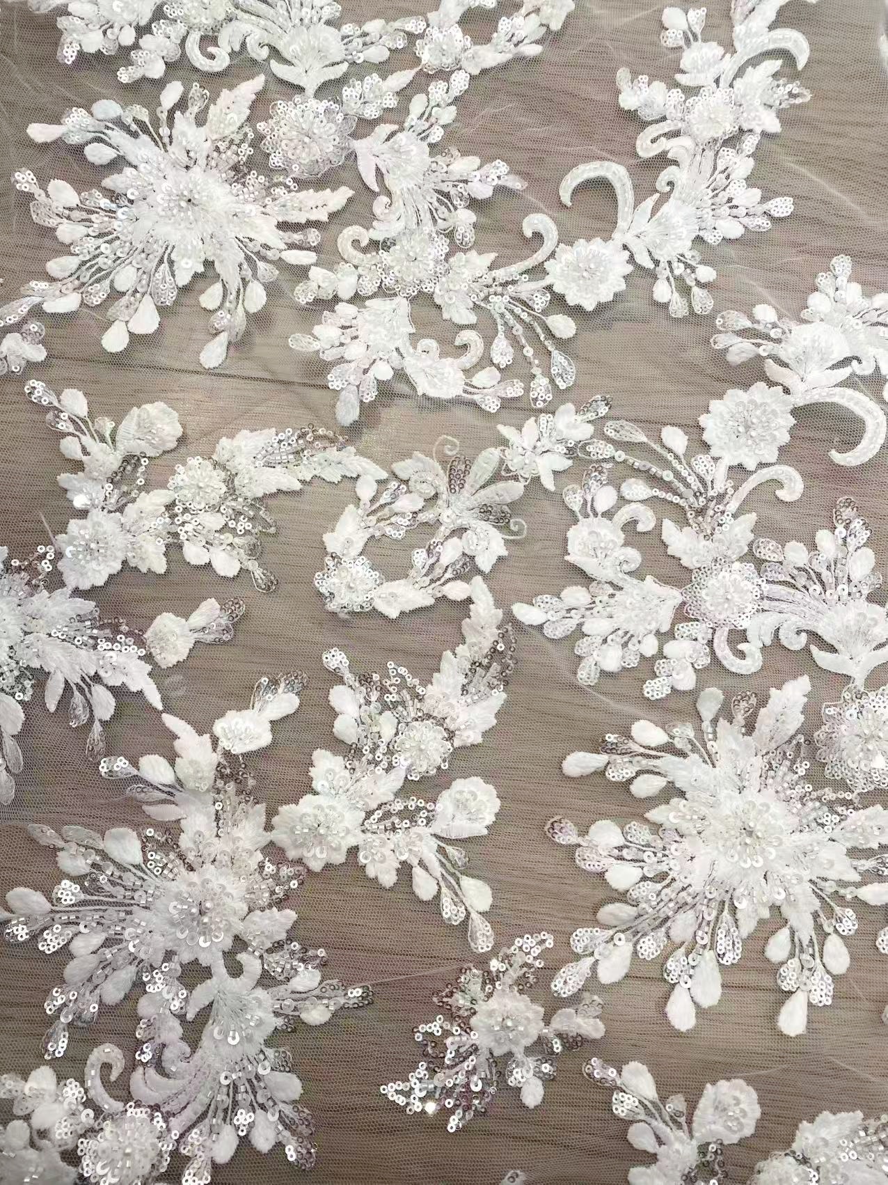 2026 New Embroidered Tulle Lace Fabric by the Yard , Ivory Wedding Lace for Bridal dress, Elegant Gown or Veil, Royal Style