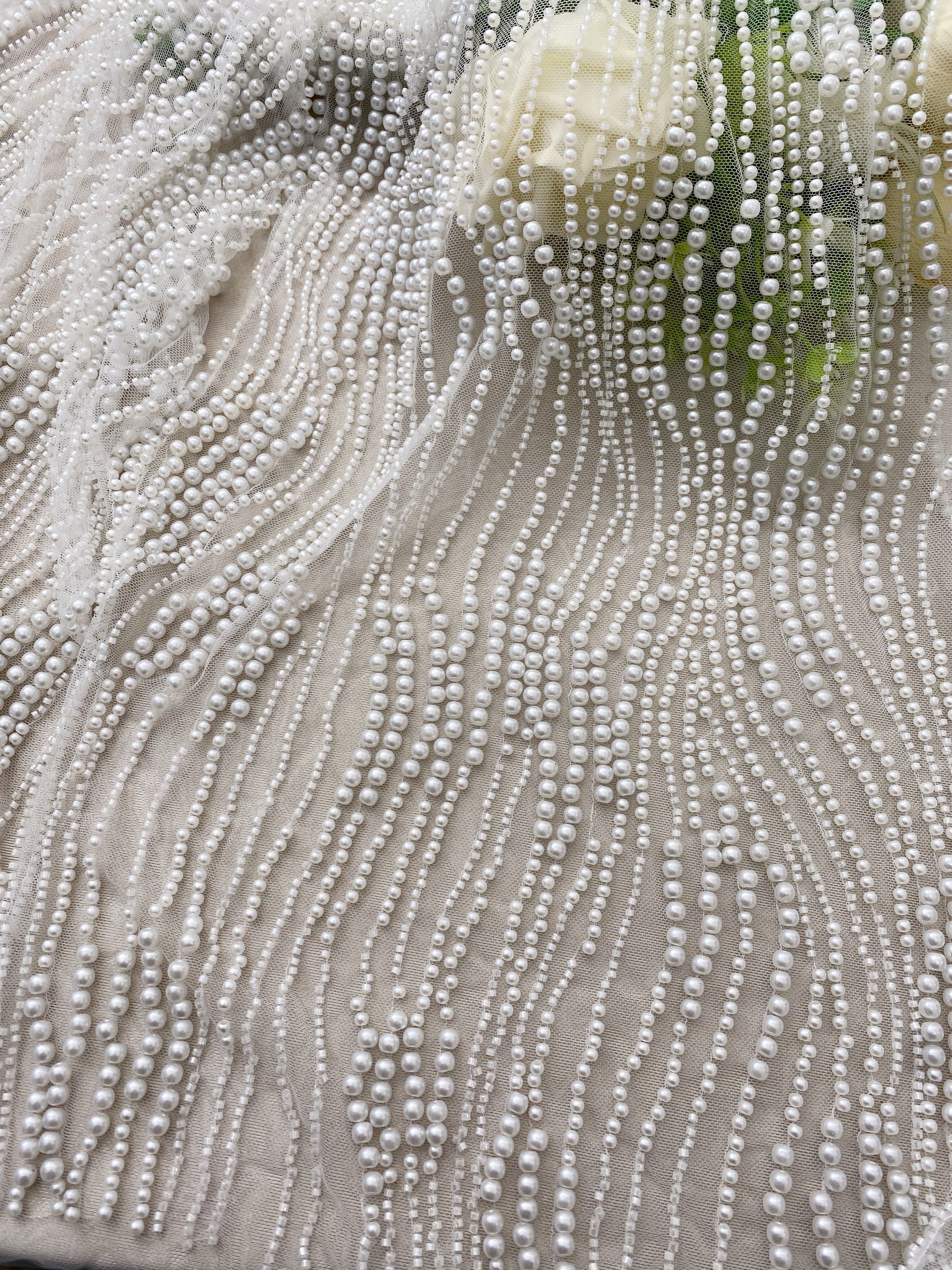 Bead Pearls Lace Fabric,Heavy Full Bead Wedding Bridal Dress,Embroidery Prom Party Wedding Dress Fabric