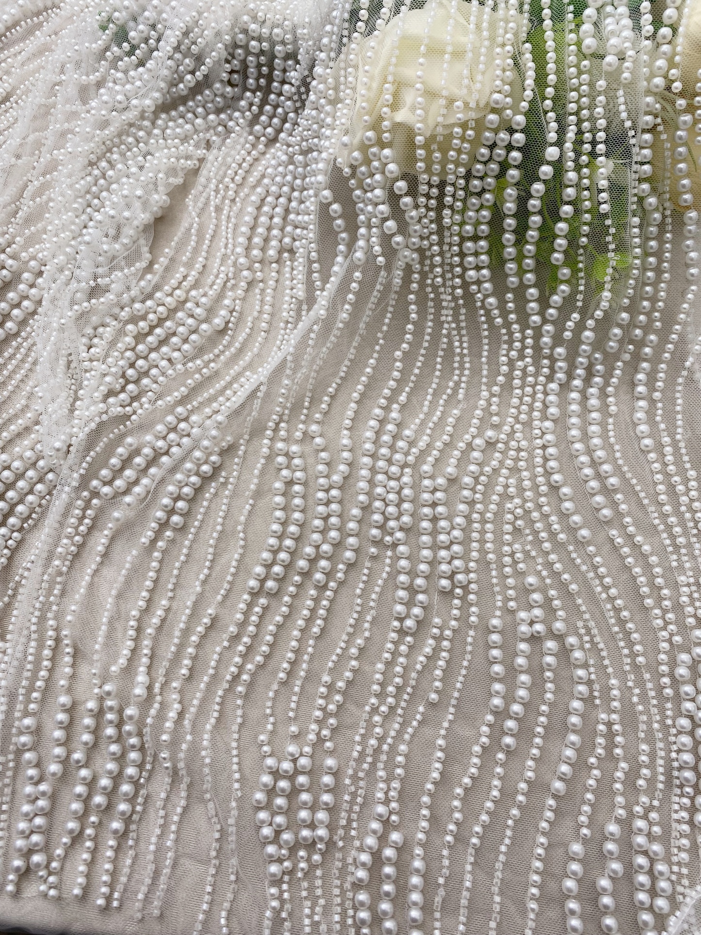  Bead Pearls Lace Fabric,Heavy Full Bead Wedding Bridal Dress,Embroidery Prom Party Wedding Dress Fabric