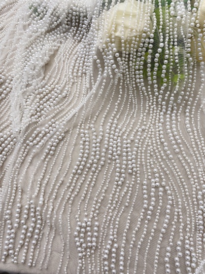  Bead Pearls Lace Fabric,Heavy Full Bead Wedding Bridal Dress,Embroidery Prom Party Wedding Dress Fabric