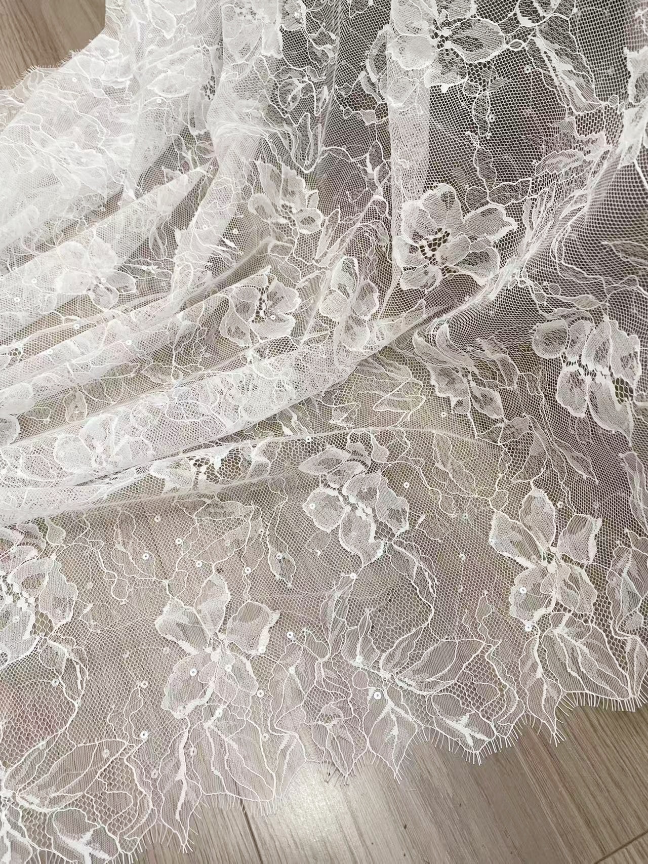 Chantilly Eyelash Lace,Floral Lace Fabric, 59 inches Wide for Veil, Dress,Robe Costume, Craft Making, Embroider Eyelash 3 Meter/piece
