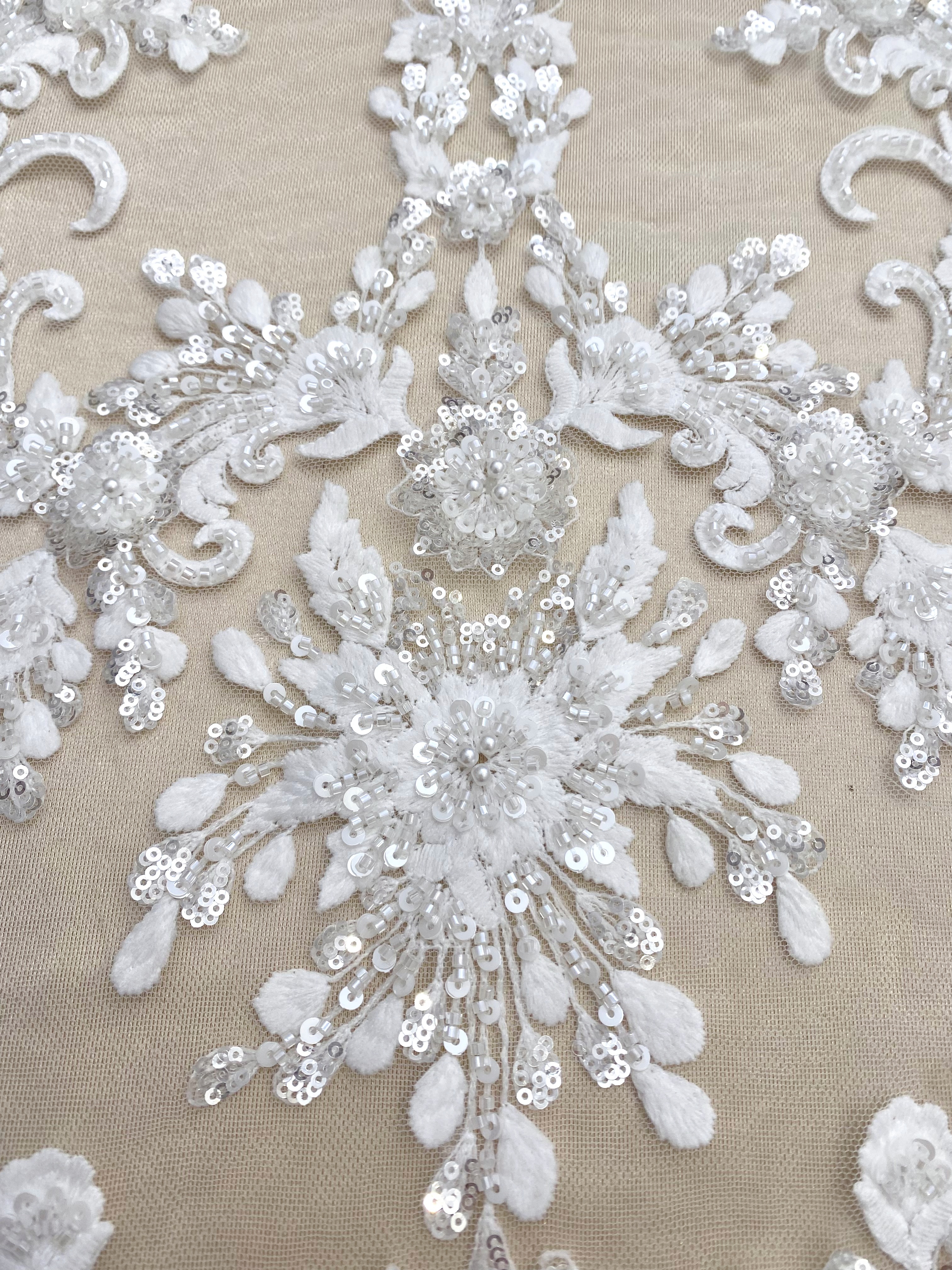 2026 New Embroidered Tulle Lace Fabric by the Yard , Ivory Wedding Lace for Bridal dress, Elegant Gown or Veil, Royal Style