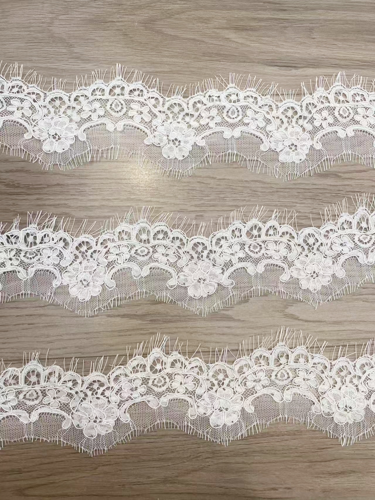 3 Yards French Alencon Corded Lace Trim with Eyelash, Floral Veil Lace Fabric for Bridal Wedding Accessories
