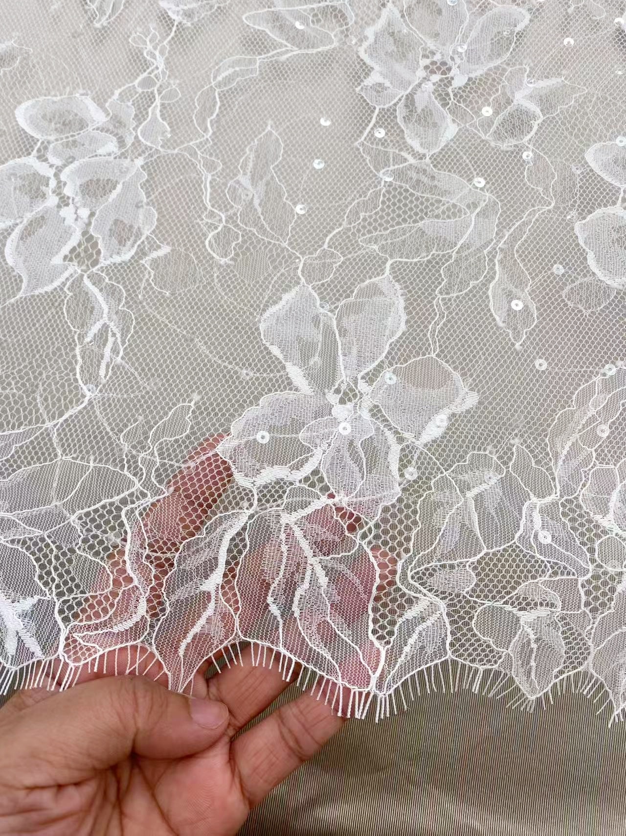 Chantilly Eyelash Lace,Floral Lace Fabric, 59 inches Wide for Veil, Dress,Robe Costume, Craft Making, Embroider Eyelash 3 Meter/piece