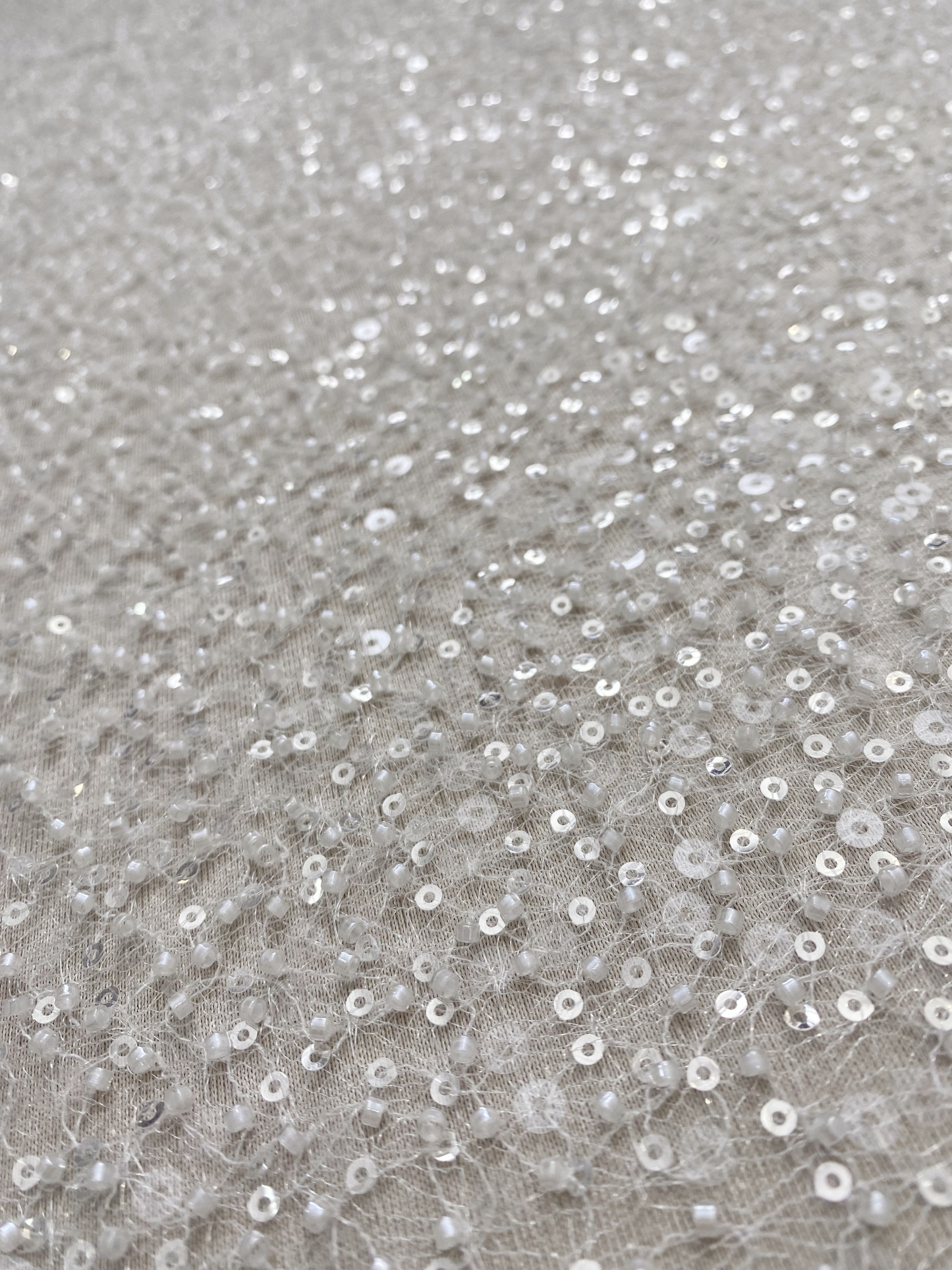 Luxury Beaded Tulle Lace Fabric, Ivory Heavy Sequin Bridal Mesh by the Yard for Wedding Dress & Veil