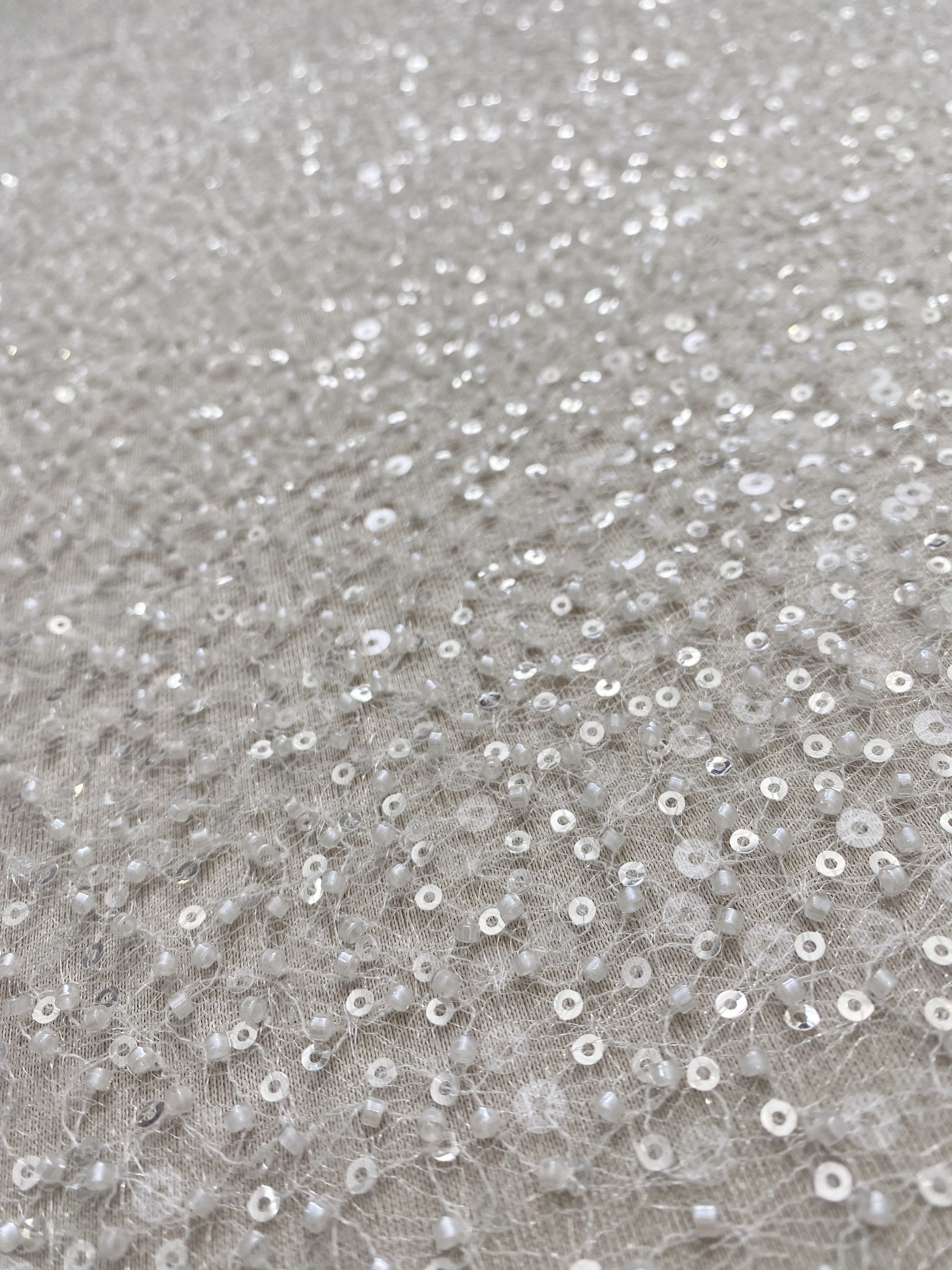 Luxury Beaded Tulle Lace Fabric, Ivory Heavy Sequin Bridal Mesh by the Yard for Wedding Dress & Veil