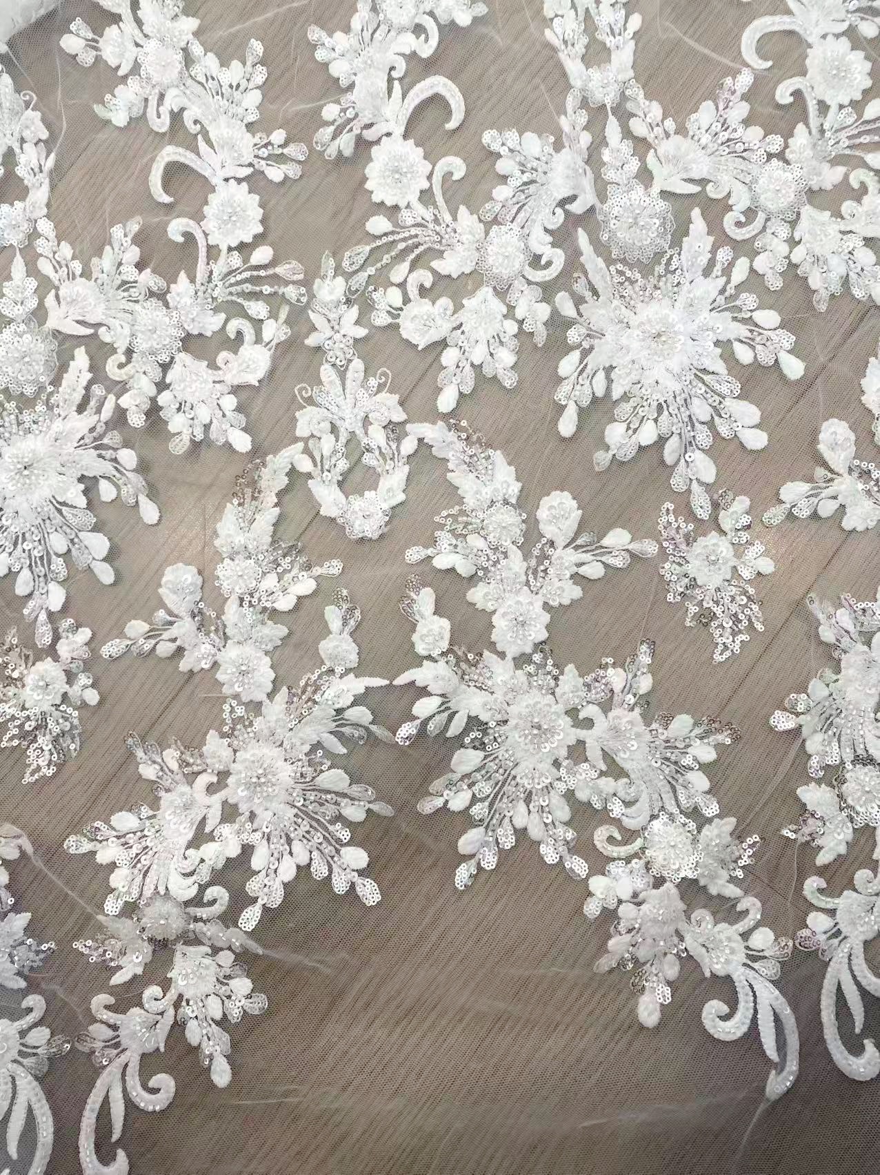 2026 New Embroidered Tulle Lace Fabric by the Yard , Ivory Wedding Lace for Bridal dress, Elegant Gown or Veil, Royal Style
