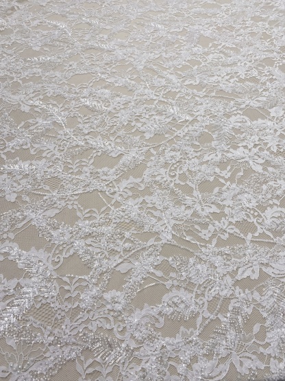 3 Meters Heavy Bead Chantilly Lace Fabric with Sequins for Wedding Dress,Bridal Gown Veil, Alencon Lace Floral Trim Eyelash Edging