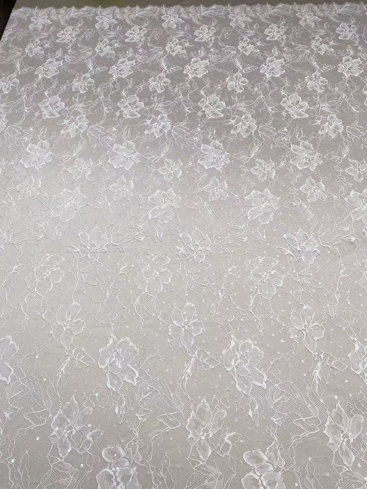 Chantilly Eyelash Lace,Floral Lace Fabric, 59 inches Wide for Veil, Dress,Robe Costume, Craft Making, Embroider Eyelash 3 Meter/piece
