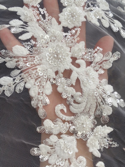 2026 New Embroidered Tulle Lace Fabric by the Yard , Ivory Wedding Lace for Bridal dress, Elegant Gown or Veil, Royal Style