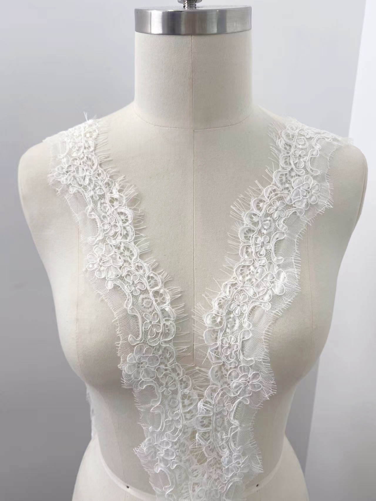 3 Yards French Alencon Corded Lace Trim with Eyelash, Floral Veil Lace Fabric for Bridal Wedding Accessories