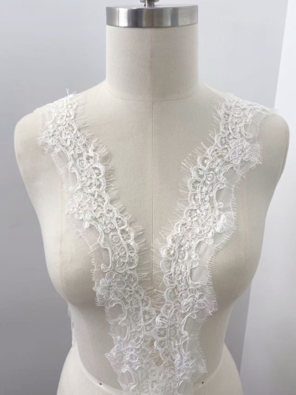 3 Yards French Alencon Corded Lace Trim with Eyelash, Floral Veil Lace Fabric for Bridal Wedding Accessories