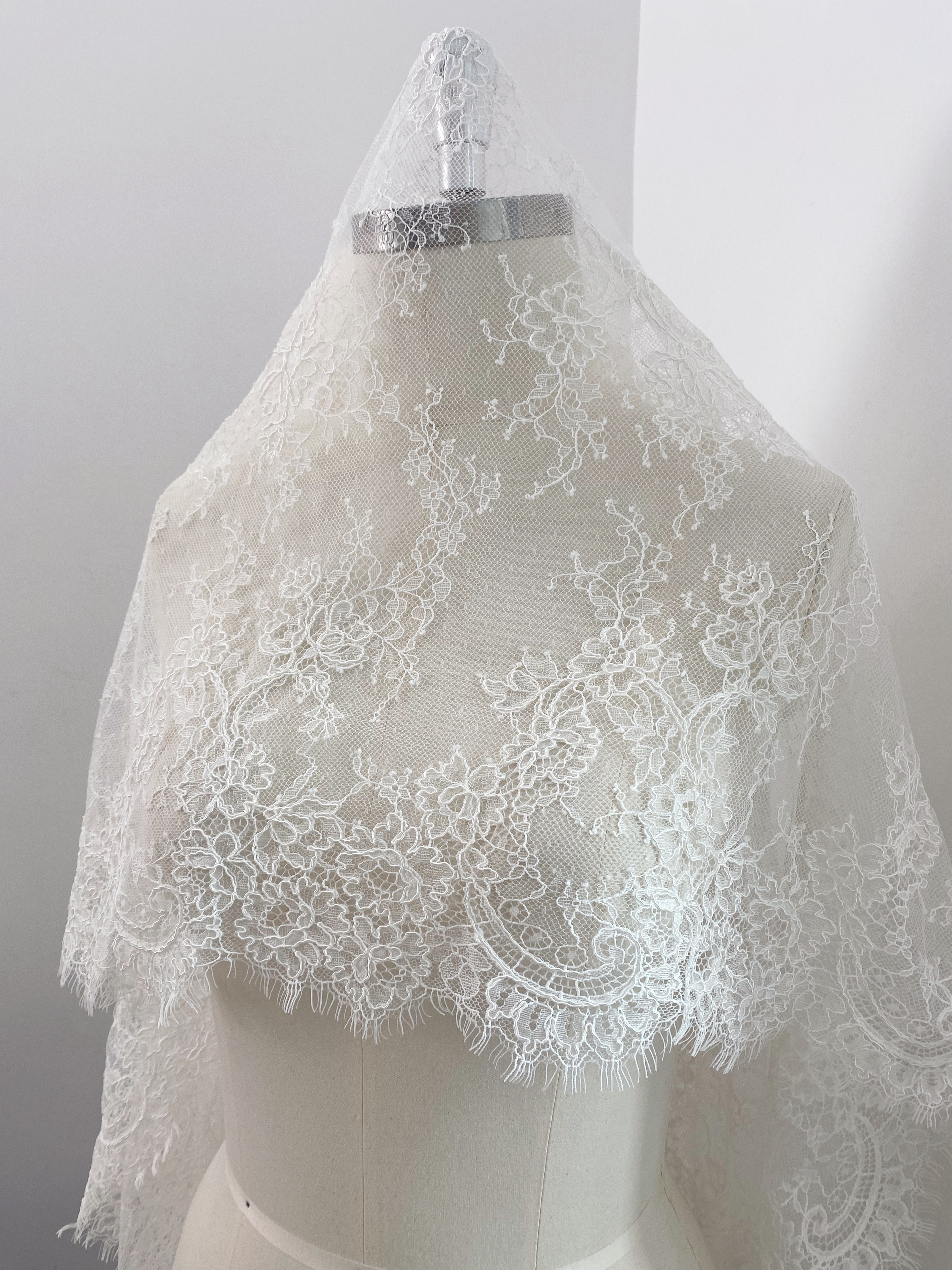 Corded Alencon Flower Lace Fabric, 3 Meters French Eyelash lace fabric trim for wedding shrugs,bridal gown,Classic lace top overlay