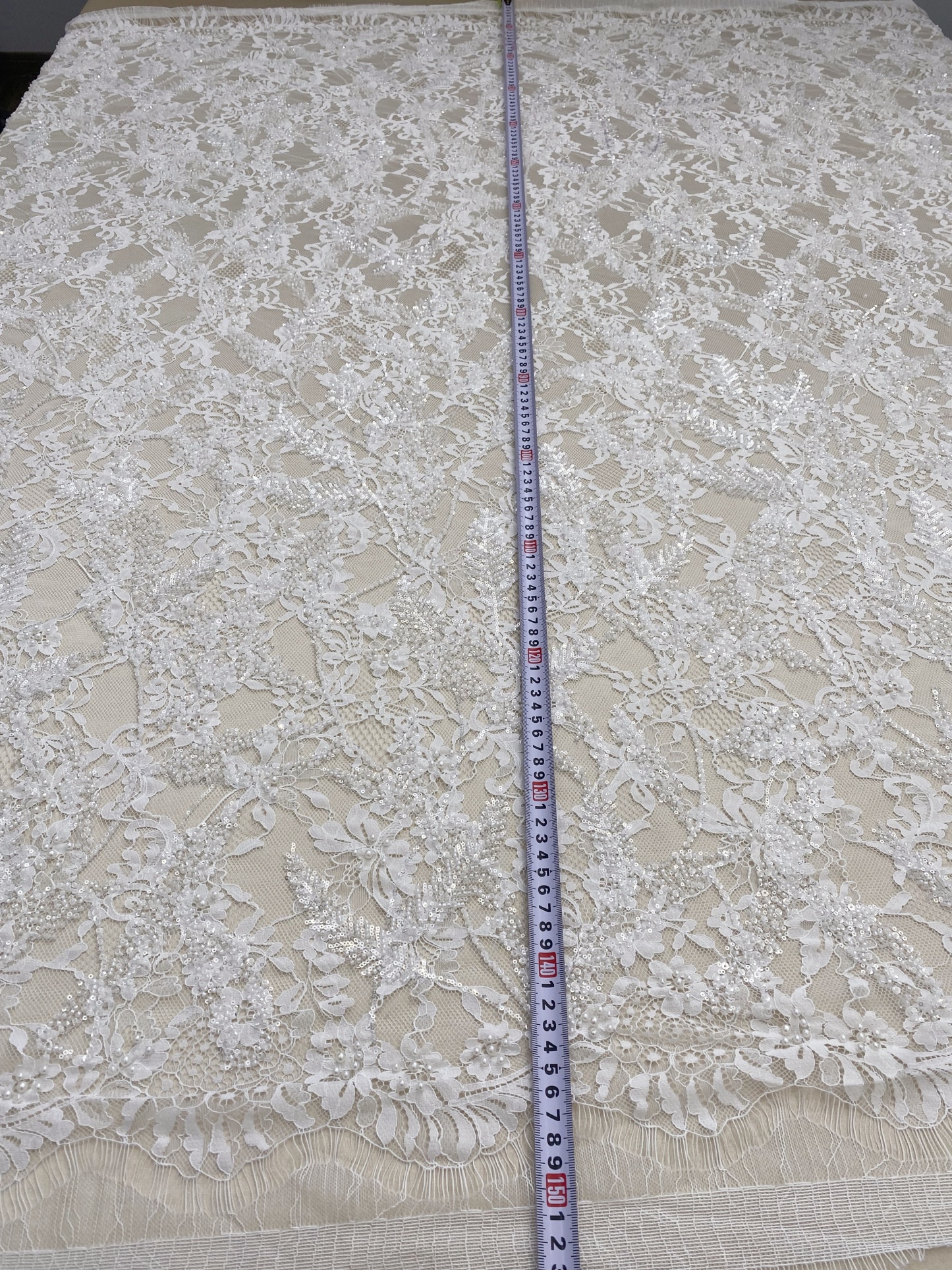 3 Meters Heavy Bead Chantilly Lace Fabric with Sequins for Wedding Dress,Bridal Gown Veil, Alencon Lace Floral Trim Eyelash Edging