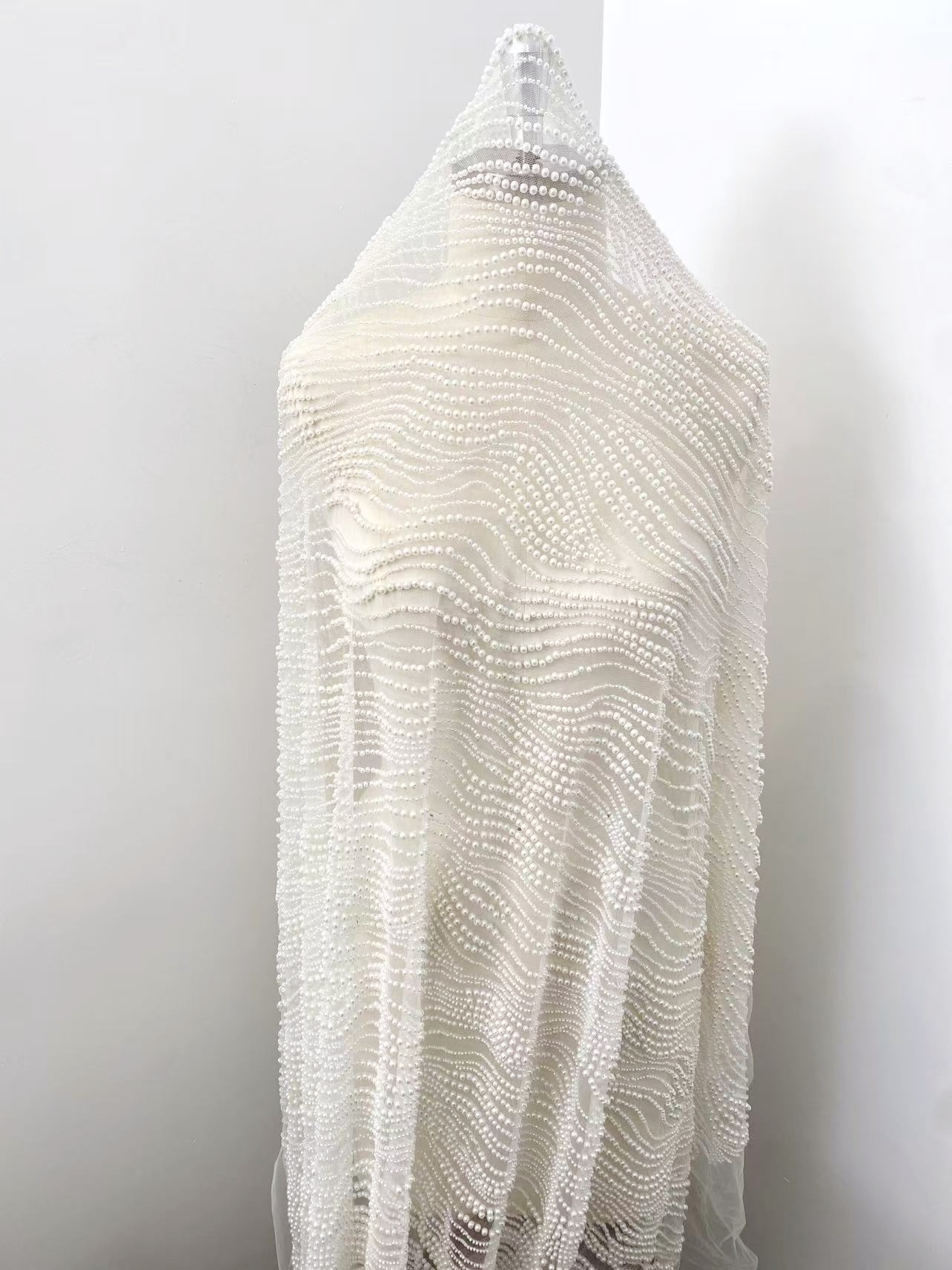  Bead Pearls Lace Fabric,Heavy Full Bead Wedding Bridal Dress,Embroidery Prom Party Wedding Dress Fabric