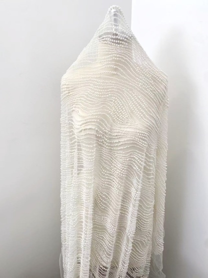  Bead Pearls Lace Fabric,Heavy Full Bead Wedding Bridal Dress,Embroidery Prom Party Wedding Dress Fabric