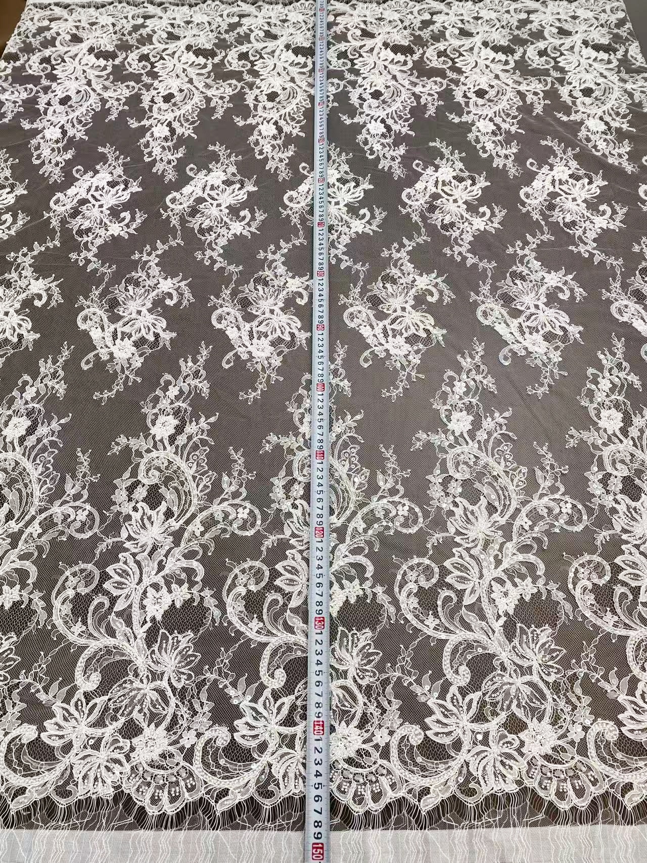 Ivory Beaded Chantilly Lace Fabric for Wedding Dress,Bridal Gown Veil,Sold by 3 Meter