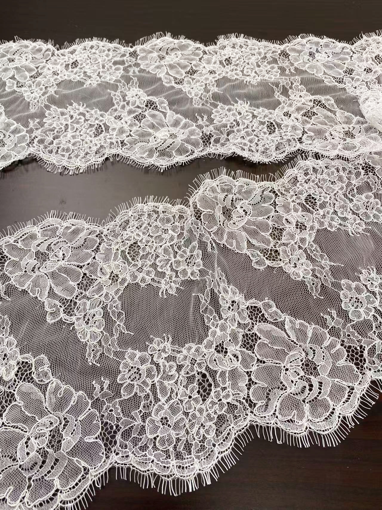 French Chantilly Lace Trims with Cord, Floral Eyelash Lace Fabric Wedding Fabric for Bridal Veil Dress Gown,Price per 3 Meters