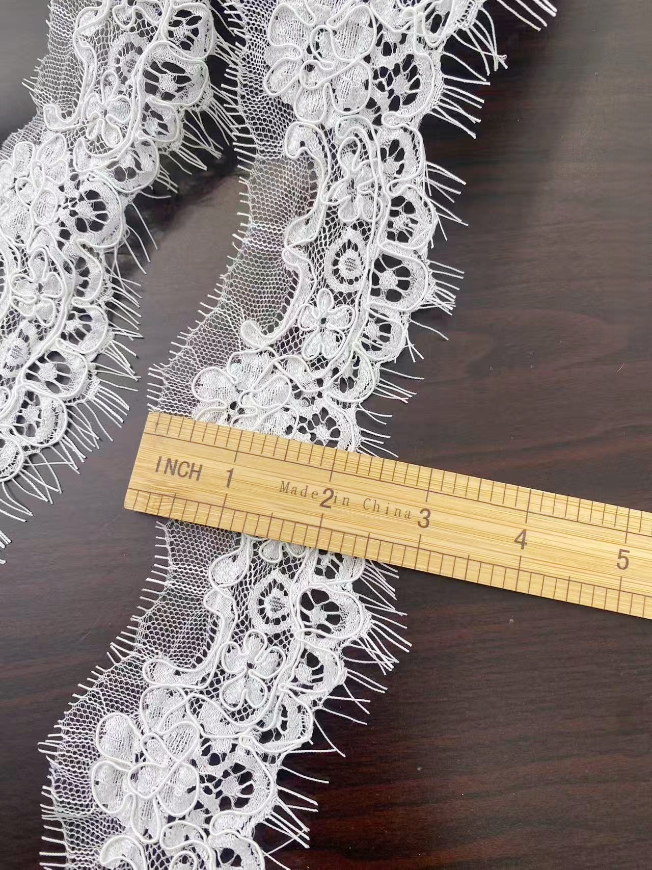 3 Yards French Alencon Corded Lace Trim with Eyelash, Floral Veil Lace Fabric for Bridal Wedding Accessories