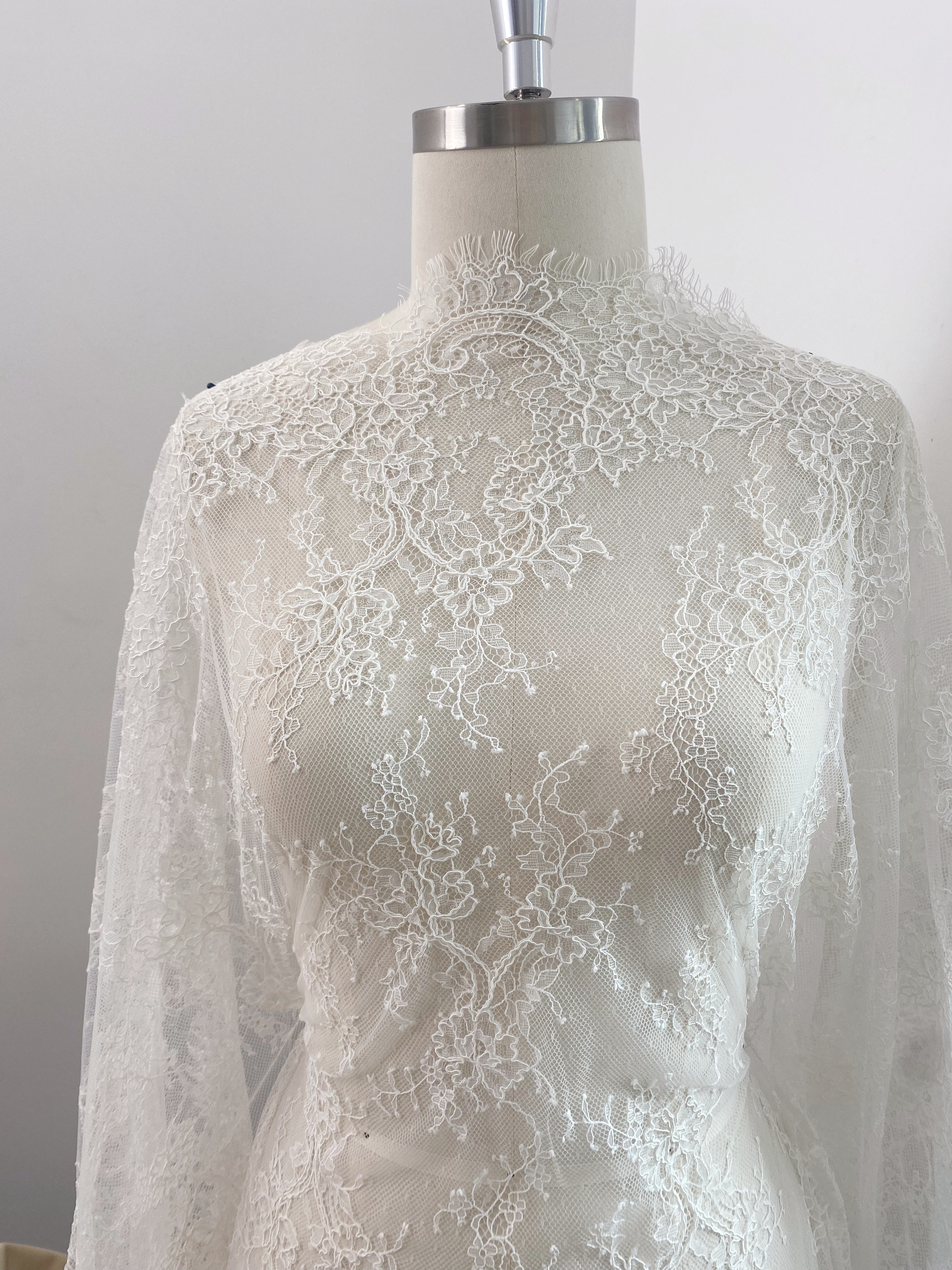 Corded Alencon Flower Lace Fabric, 3 Meters French Eyelash lace fabric trim for wedding shrugs,bridal gown,Classic lace top overlay