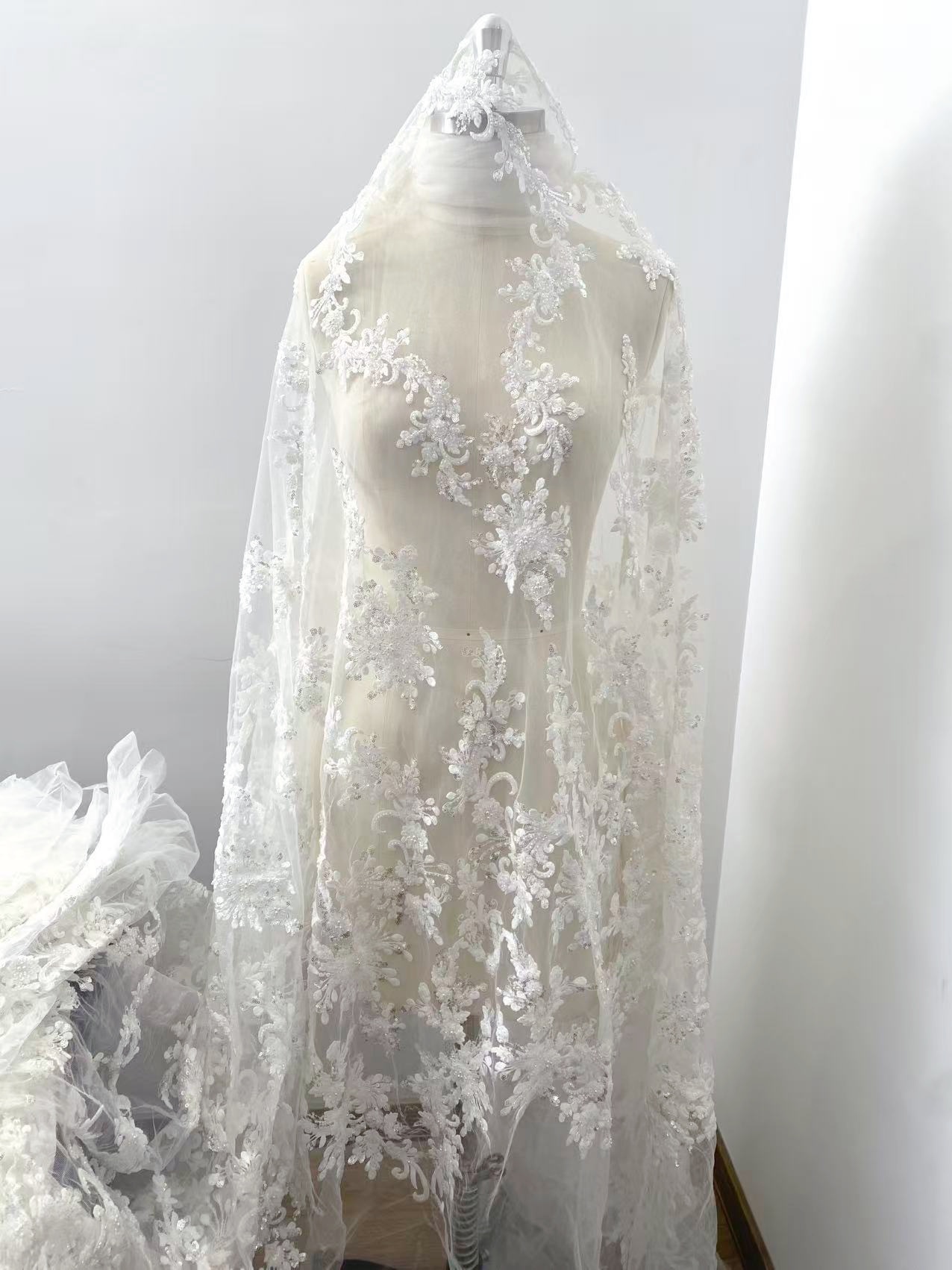 2026 New Embroidered Tulle Lace Fabric by the Yard , Ivory Wedding Lace for Bridal dress, Elegant Gown or Veil, Royal Style