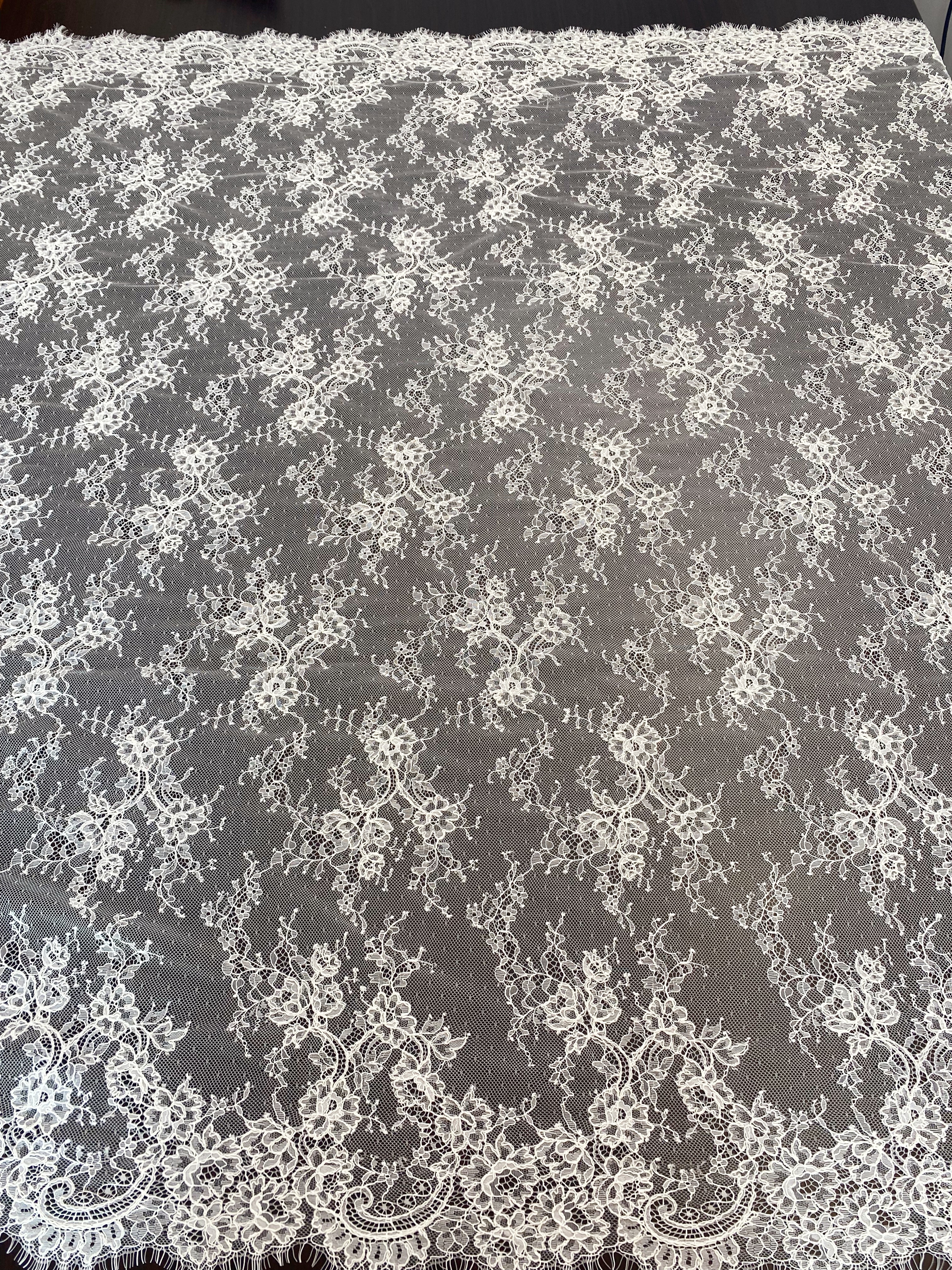 Corded Alencon Flower Lace Fabric, 3 Meters French Eyelash lace fabric trim for wedding shrugs,bridal gown,Classic lace top overlay
