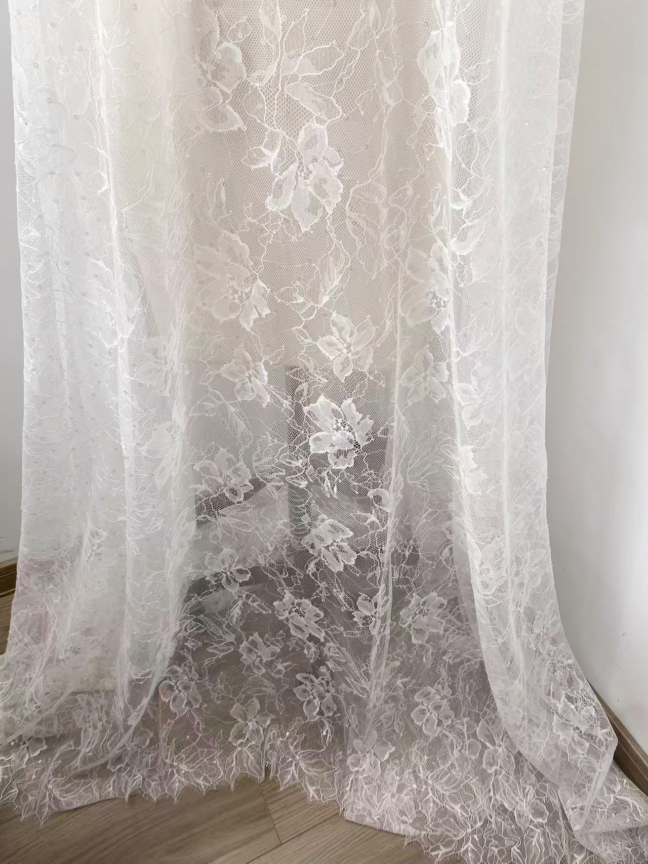 Chantilly Eyelash Lace,Floral Lace Fabric, 59 inches Wide for Veil, Dress,Robe Costume, Craft Making, Embroider Eyelash 3 Meter/piece