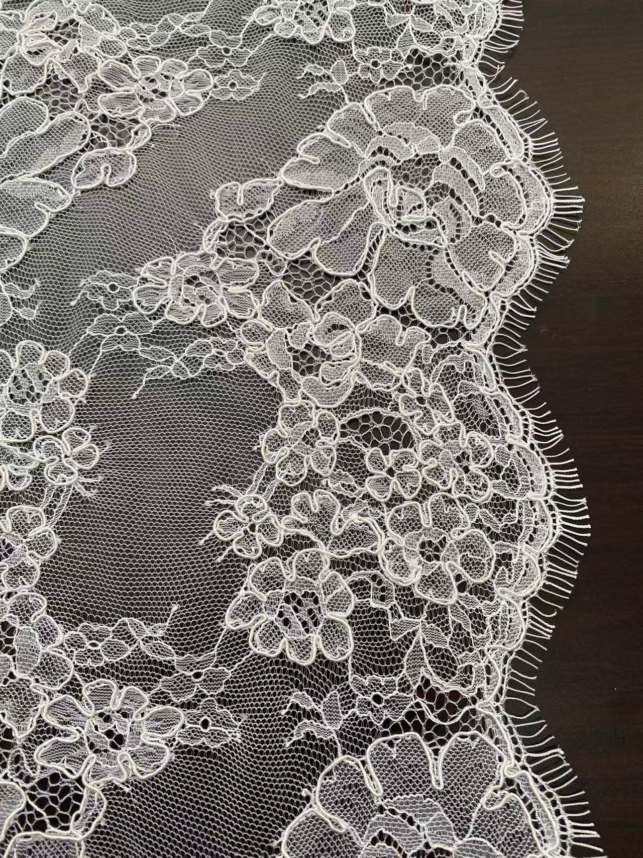 French Chantilly Lace Trims with Cord, Floral Eyelash Lace Fabric Wedding Fabric for Bridal Veil Dress Gown,Price per 3 Meters