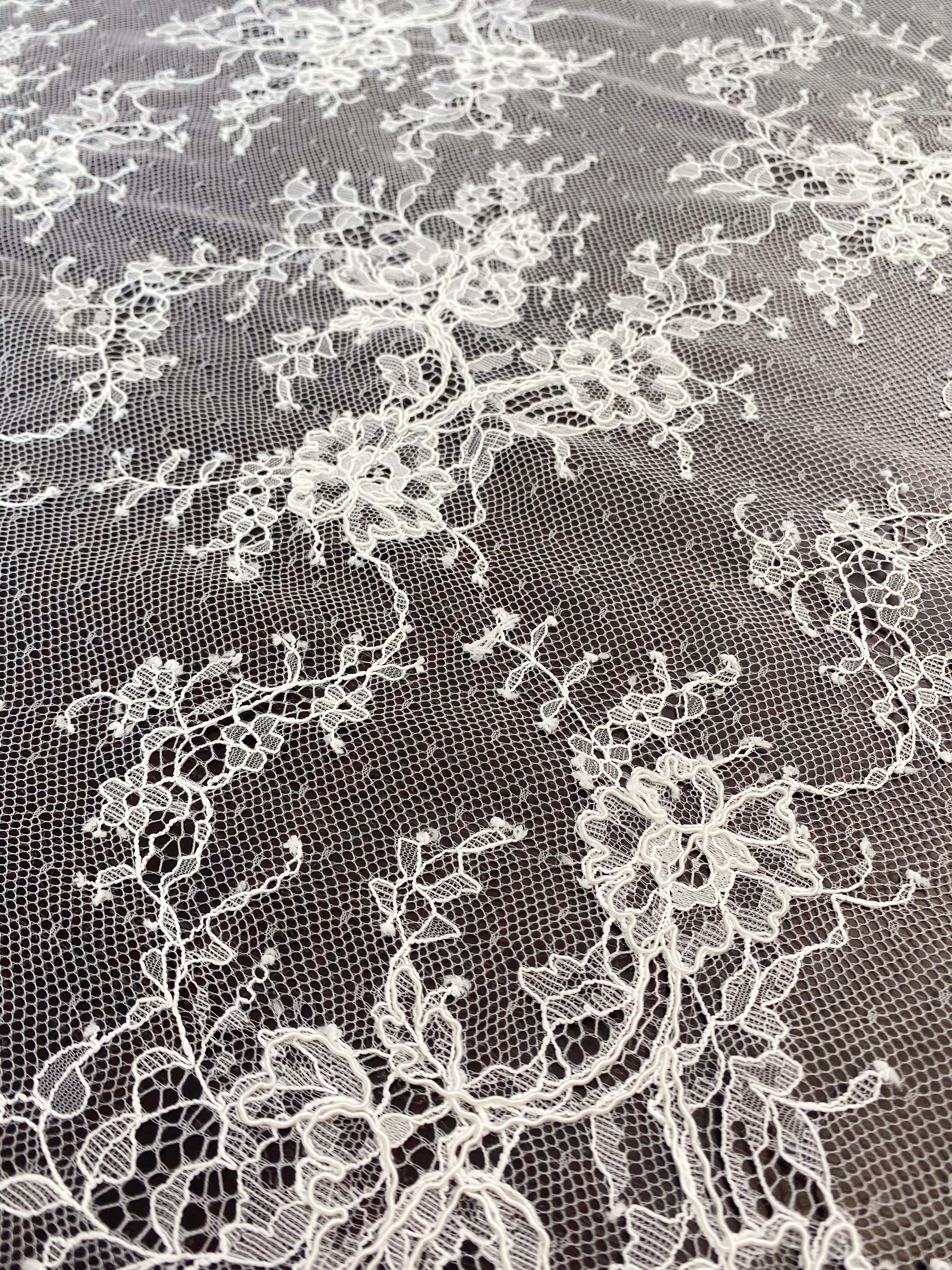 Corded Alencon Flower Lace Fabric, 3 Meters French Eyelash lace fabric trim for wedding shrugs,bridal gown,Classic lace top overlay