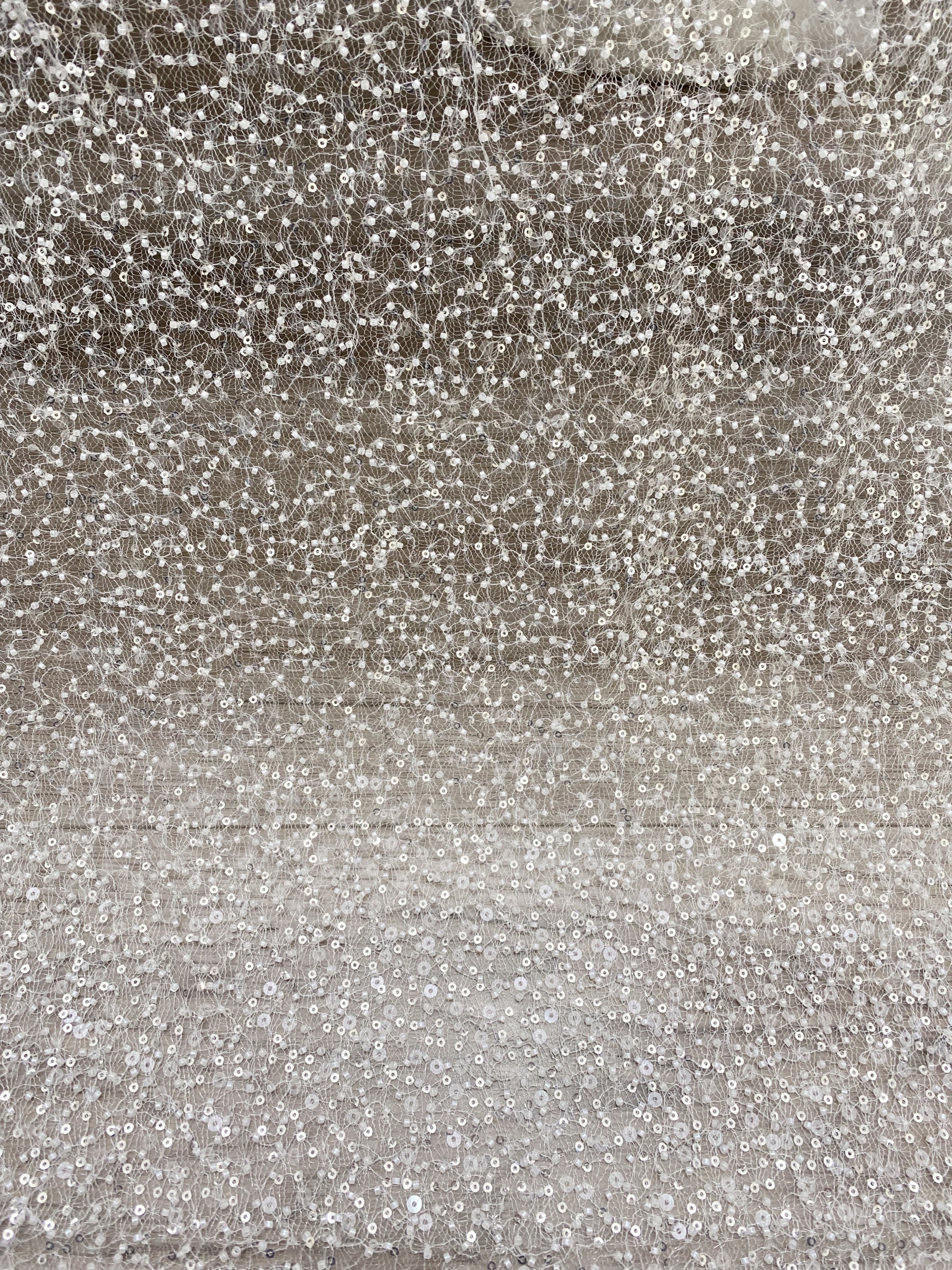 Luxury Beaded Tulle Lace Fabric, Ivory Heavy Sequin Bridal Mesh by the Yard for Wedding Dress & Veil