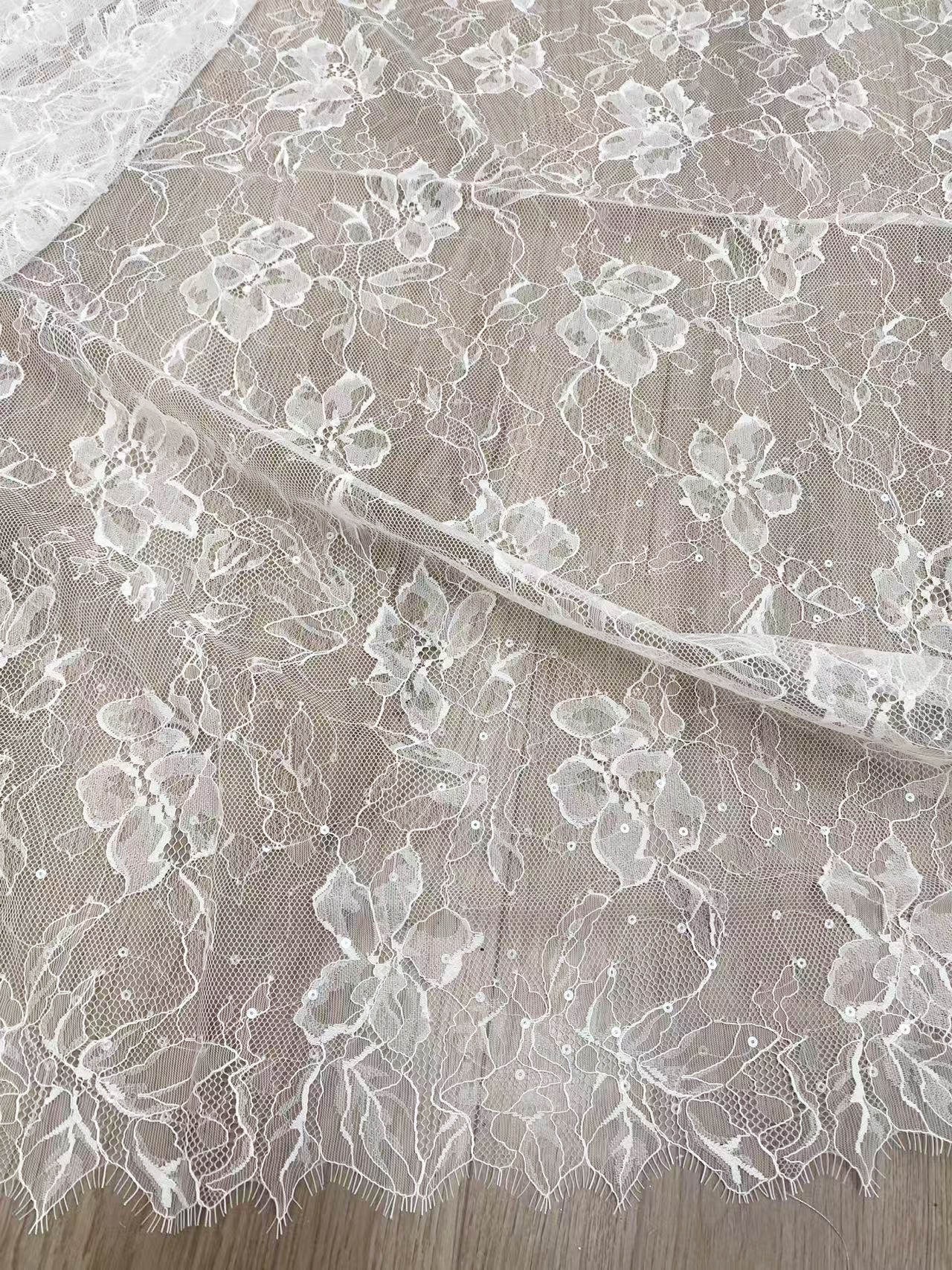 Chantilly Eyelash Lace,Floral Lace Fabric, 59 inches Wide for Veil, Dress,Robe Costume, Craft Making, Embroider Eyelash 3 Meter/piece