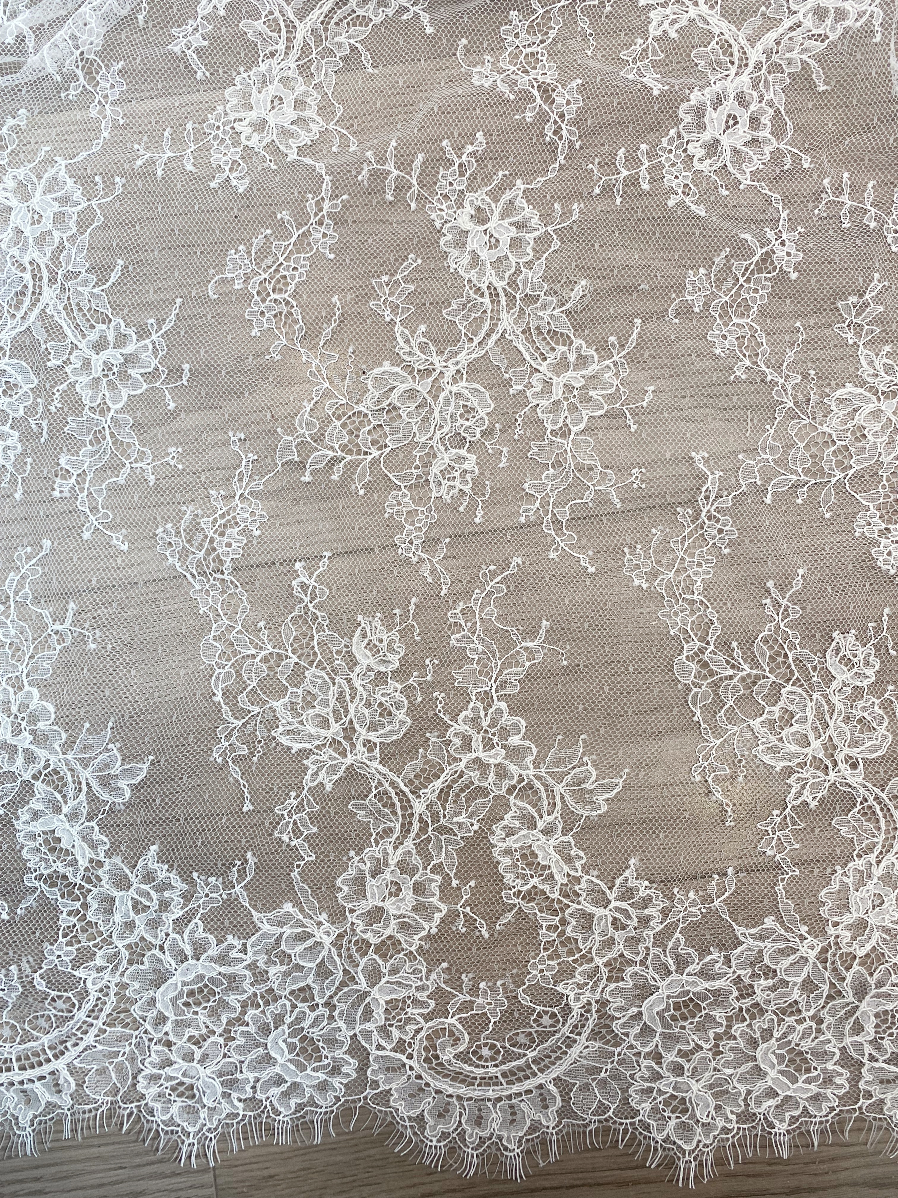 Corded Alencon Flower Lace Fabric, 3 Meters French Eyelash lace fabric trim for wedding shrugs,bridal gown,Classic lace top overlay