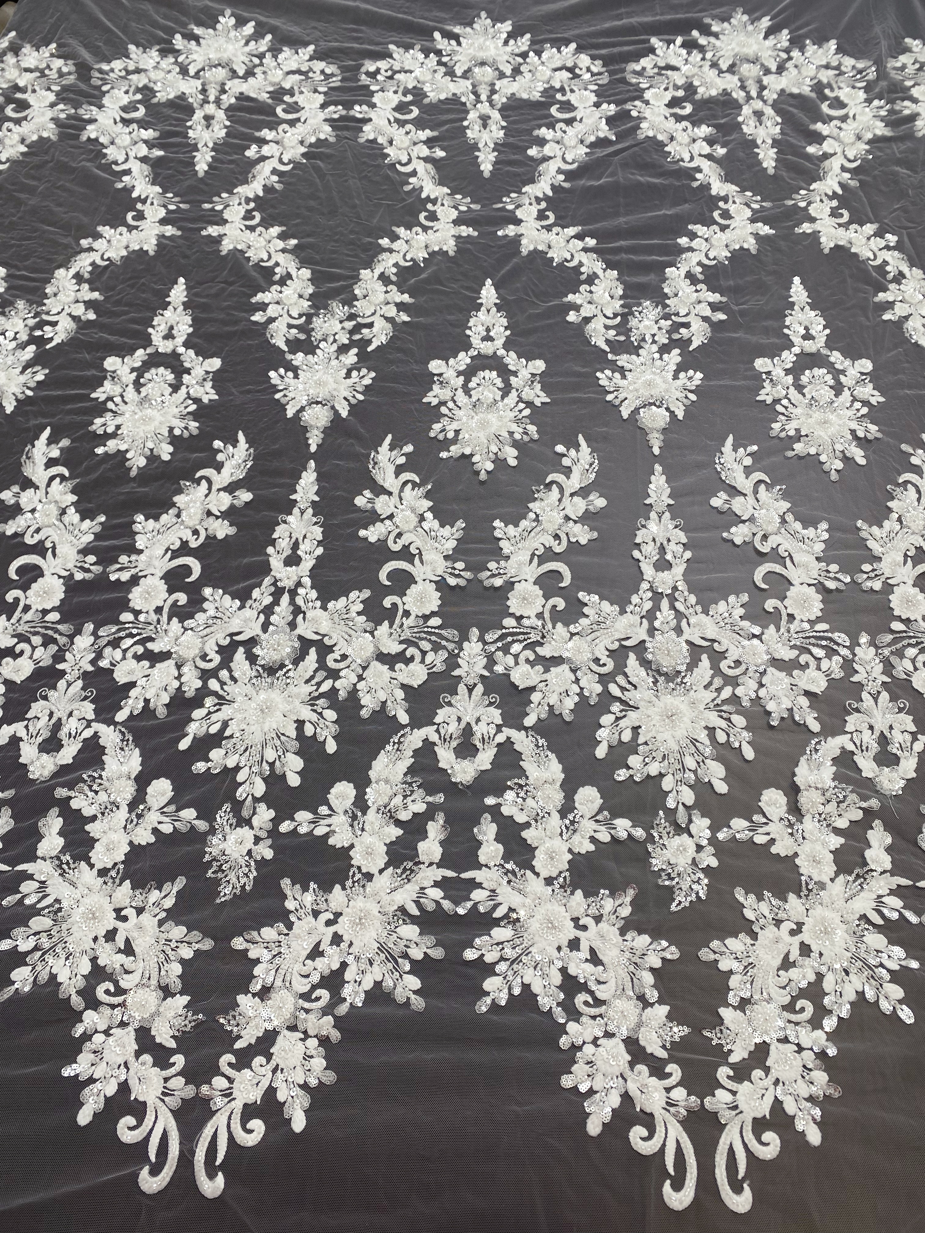 2026 New Embroidered Tulle Lace Fabric by the Yard , Ivory Wedding Lace for Bridal dress, Elegant Gown or Veil, Royal Style