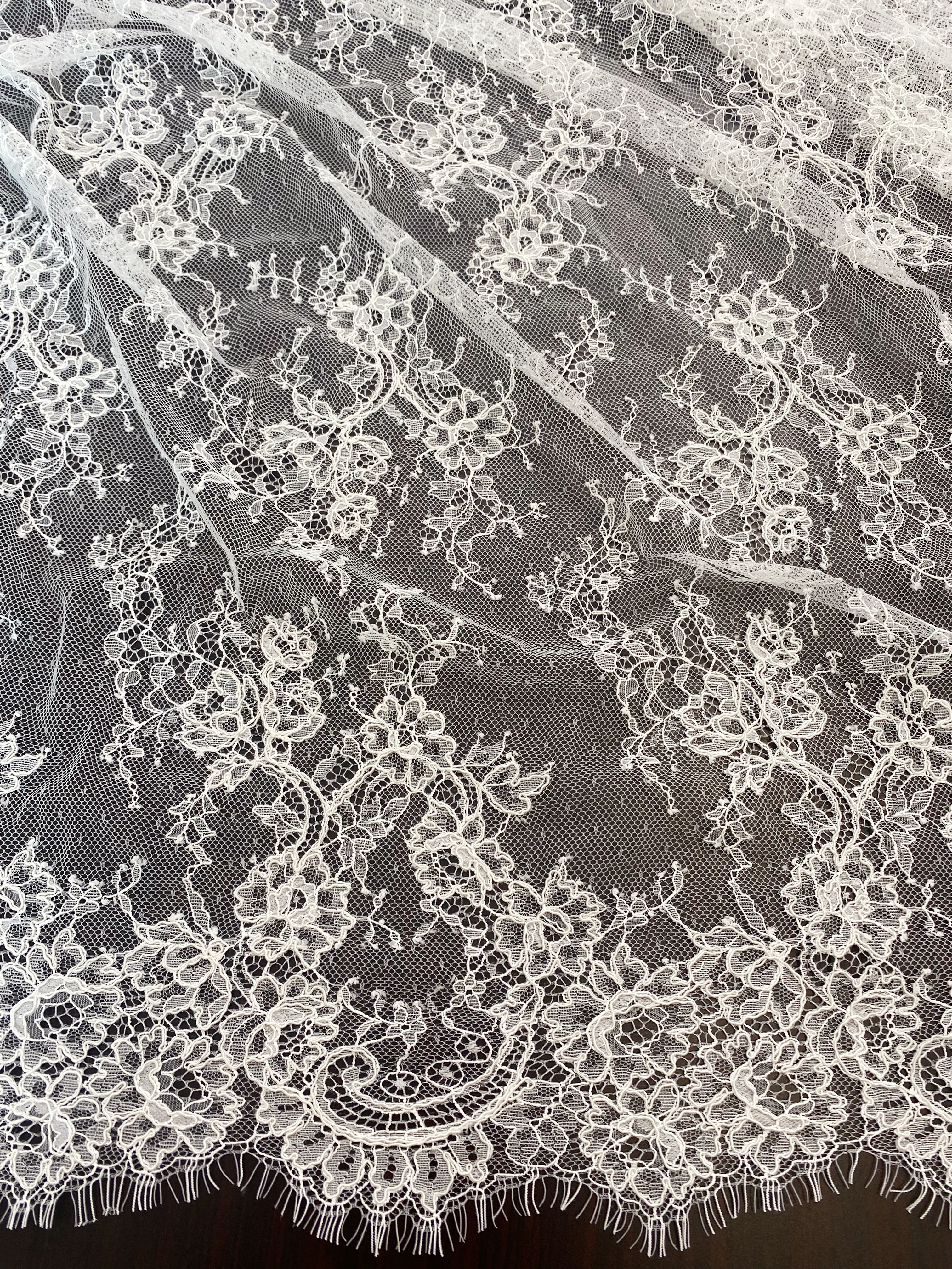 Corded Alencon Flower Lace Fabric, 3 Meters French Eyelash lace fabric trim for wedding shrugs,bridal gown,Classic lace top overlay