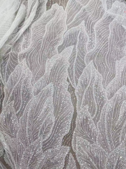 Off-White Heavy Bead Pearls Lace Fabric, Embroidered Tulle Bridal Dress Material, Party Dress Tulle, Beaded Wedding Dress Fabric