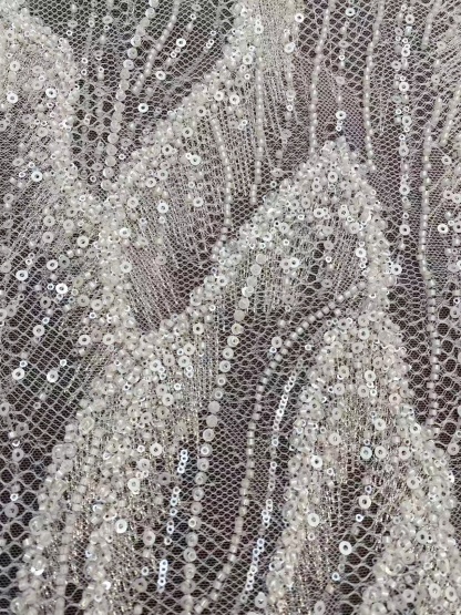 Off-White Heavy Bead Pearls Lace Fabric, Embroidered Tulle Bridal Dress Material, Party Dress Tulle, Beaded Wedding Dress Fabric
