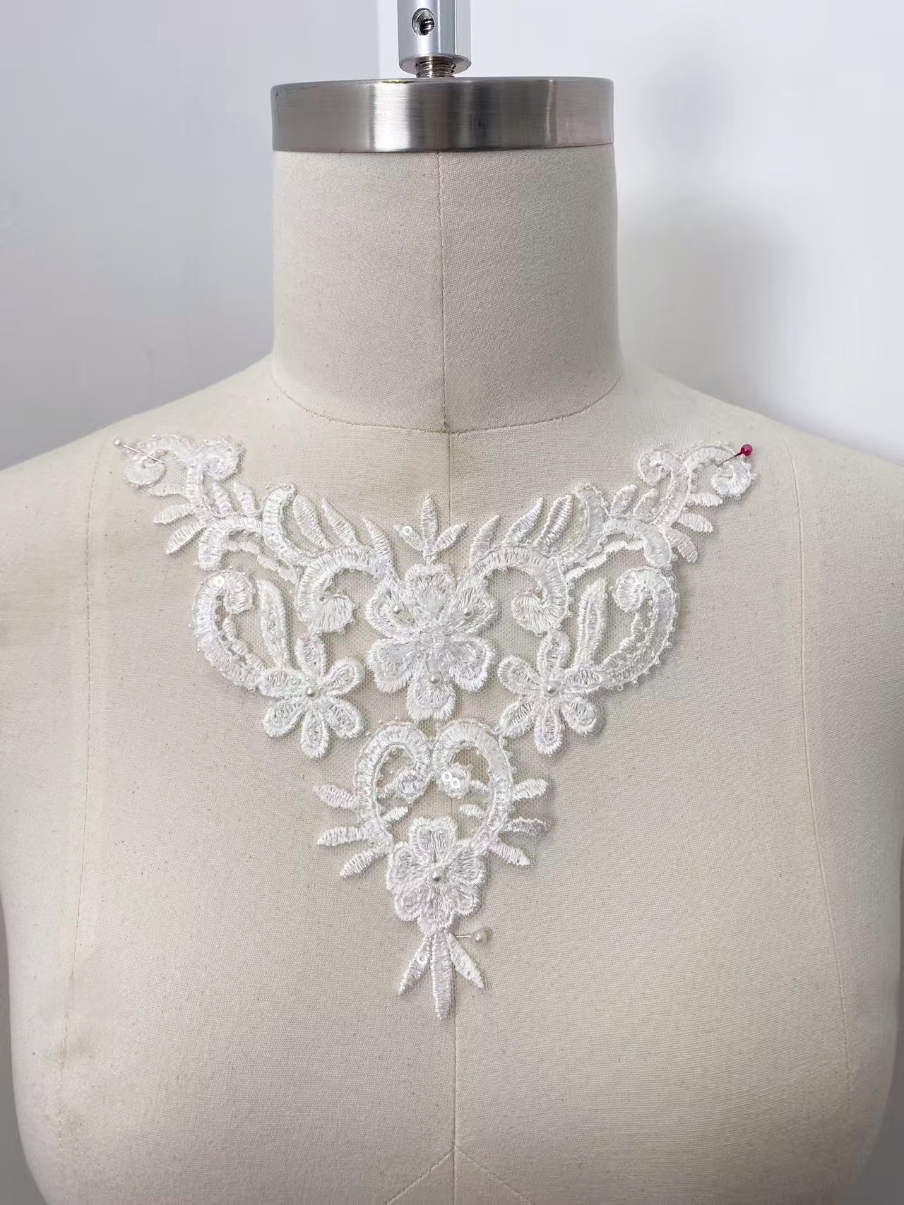 Off White Floral Lace Applique,Pearl Embroidered Bridal Embellishment for Wedding Dress, Bridal Gown, Party Gown, (20X13cm) -1pc