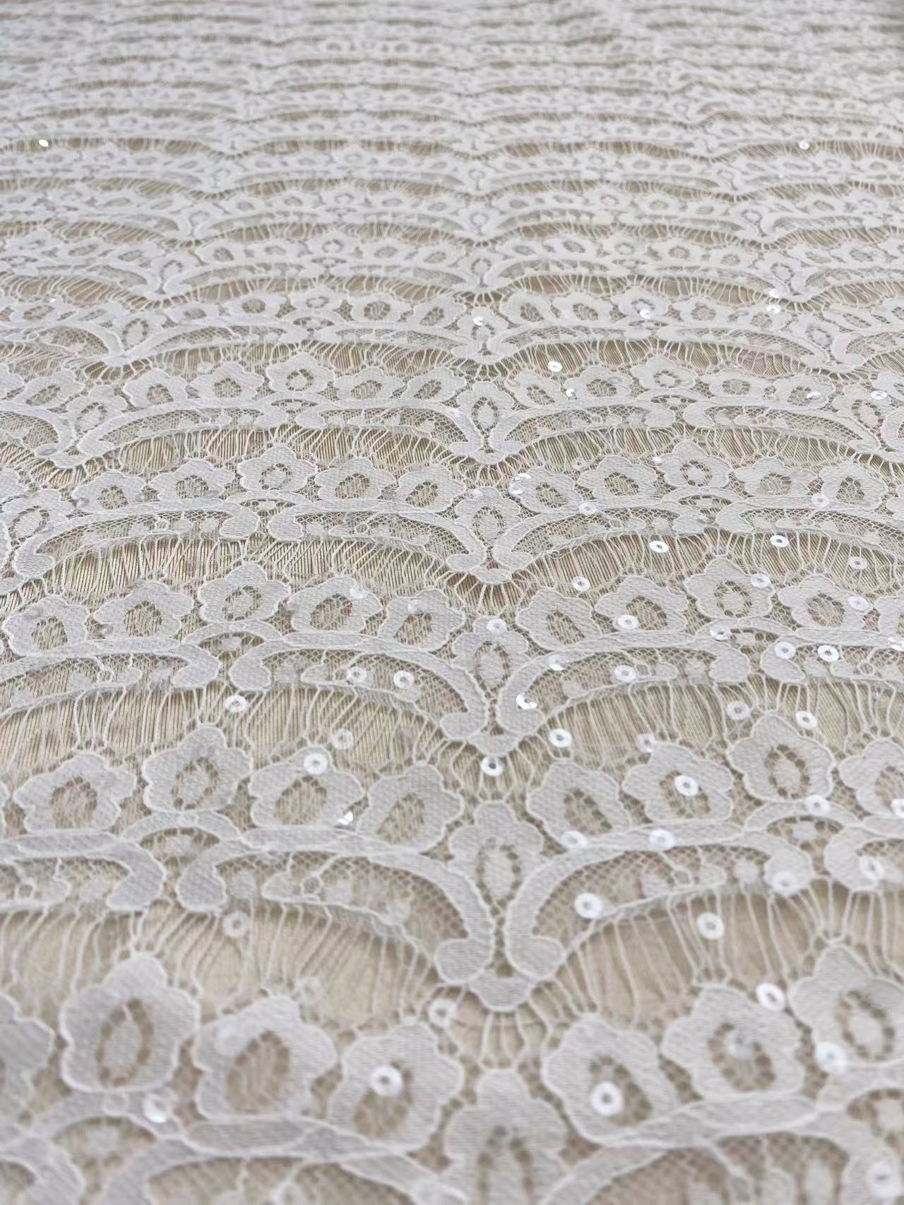 3 Meter Eyelash Lace Fabric with Sequins, Ivory French Wave Lace for Wedding Bridal Dress, Veil, Overlay,Underwear, Soft Bridal Tulle fabric