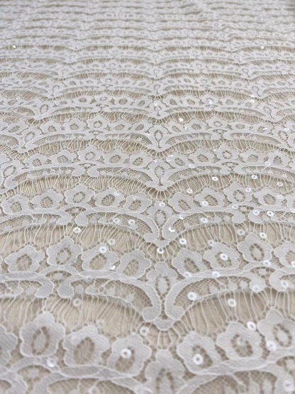 3 Meter Eyelash Lace Fabric with Sequins, Ivory French Wave Lace for Wedding Bridal Dress, Veil, Overlay,Underwear, Soft Bridal Tulle fabric