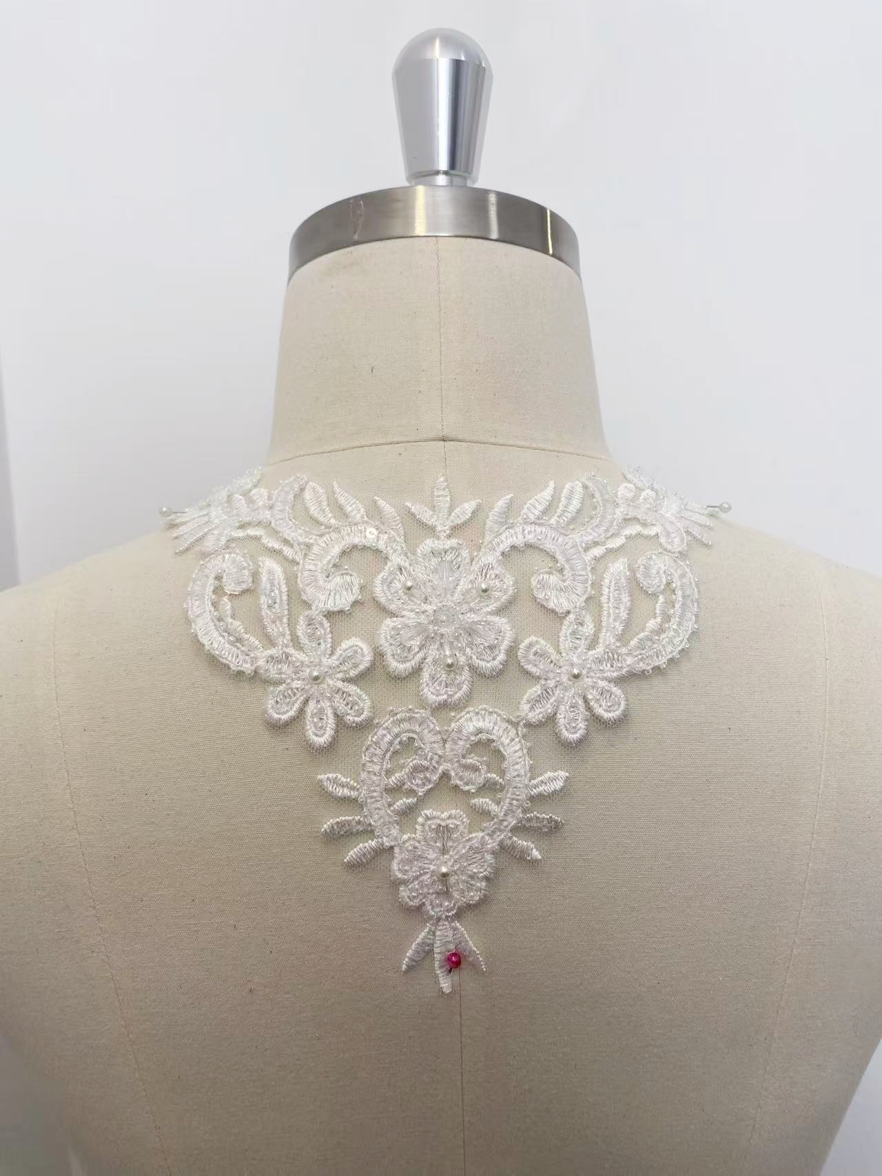 Off White Floral Lace Applique,Pearl Embroidered Bridal Embellishment for Wedding Dress, Bridal Gown, Party Gown, (20X13cm) -1pc